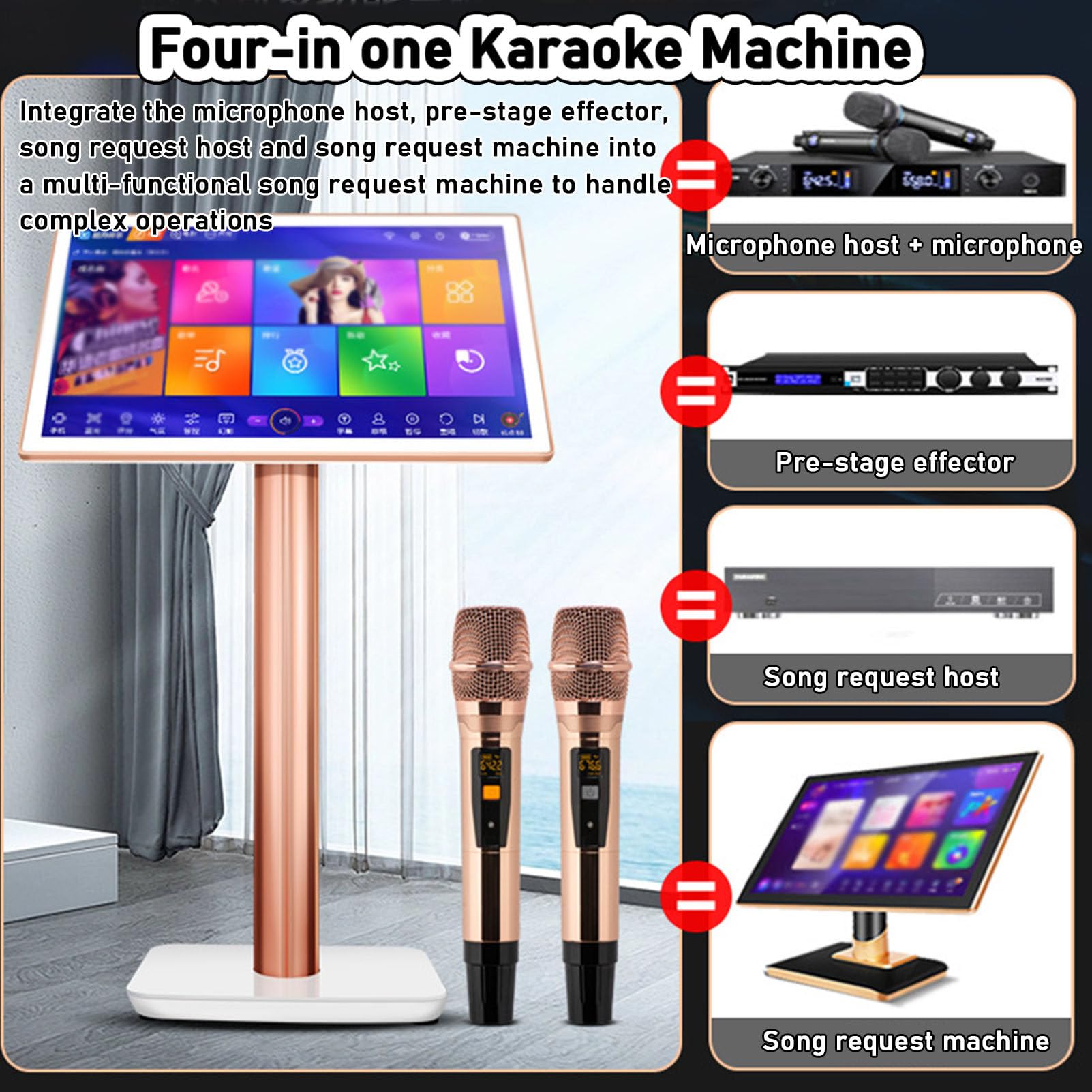 Macchina Karaoke con Display Testi, Grande Schermo, Microfoni Wireless, Touch Screen 4K per Feste, TV, Eventi All'aperto
