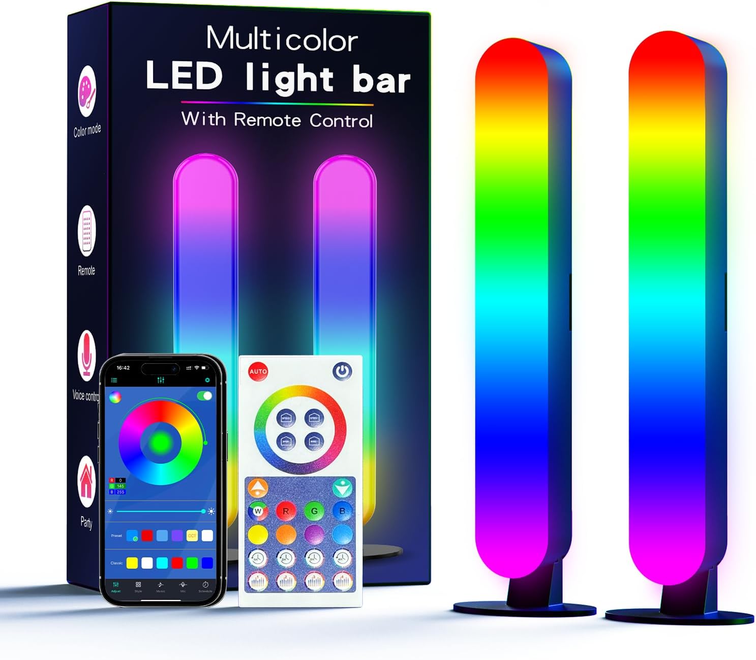 LED Light Bar, Music Sync RGB Light Bar, USB Ambient Lamp, Color Changing Gaming TV Backlight with Remote Control, 15 Dynamic Modes for Room (App Control) (Small)