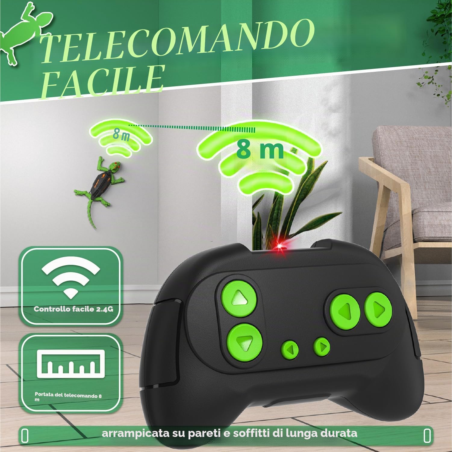 snookids Geco Ragno Robotico, Robot Giocattolo per Giochi Bambini che Si Arrampica su Pareti e Soffitti Occhi Luminosi Movimenti Realistici Regalo Bambini di Compleanno Maschio e Ragazze 3 4 5 6 7 8+