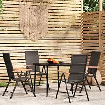 5-Piece Garden Dining Set, Black, Powder-Coated Steel Frame, Glass Table, Adjustable PE Rattan Chairs, Weather-Resistant, for Patio, Balcony, Garden, 80 x 80 x 74 cm