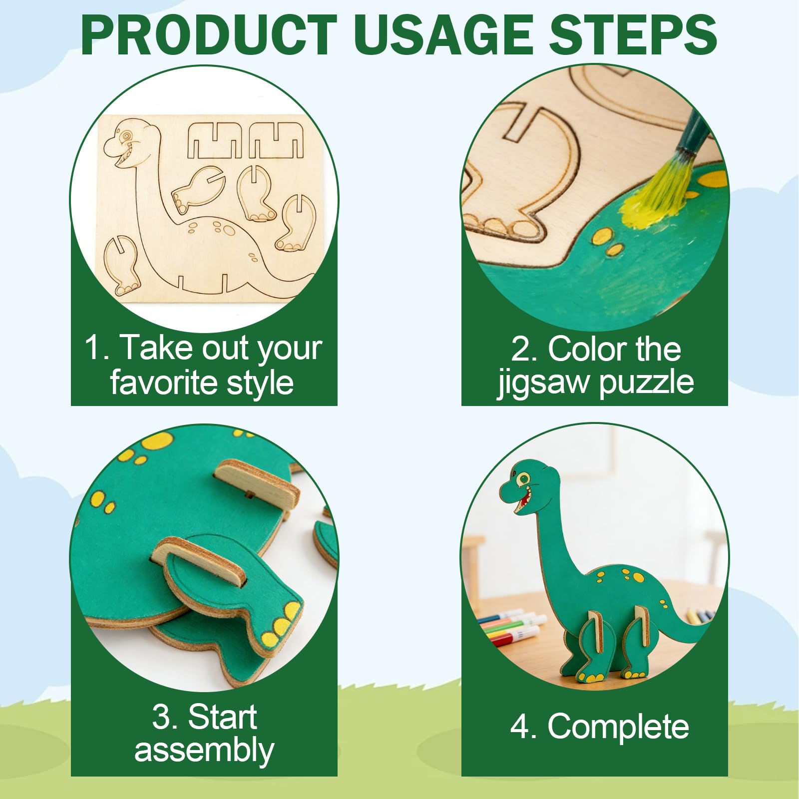 Pynzeka 16 piezas de conjuntos de manualidades de dinosaurios de madera, rompecabezas 3D de madera para pintar, juguetes creativos para pintar, manualidades para cumpleaños