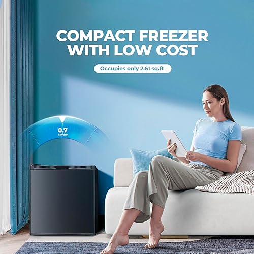 Miniatura 3 de Congelador vertical de 1.1 pies cúbicos, mini congelador pequeño con termostato ajustable, estantes extraíbles, puerta individual reversible, para