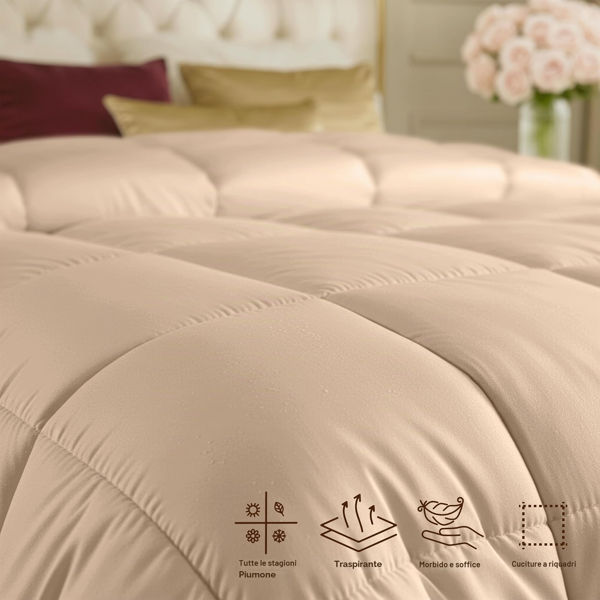 Utopia Bedding Piumino per tutte le stagioni, 250 g/m², in peluche, con imbottitura in fibra siliconata, con cuciture (beige, queen size)