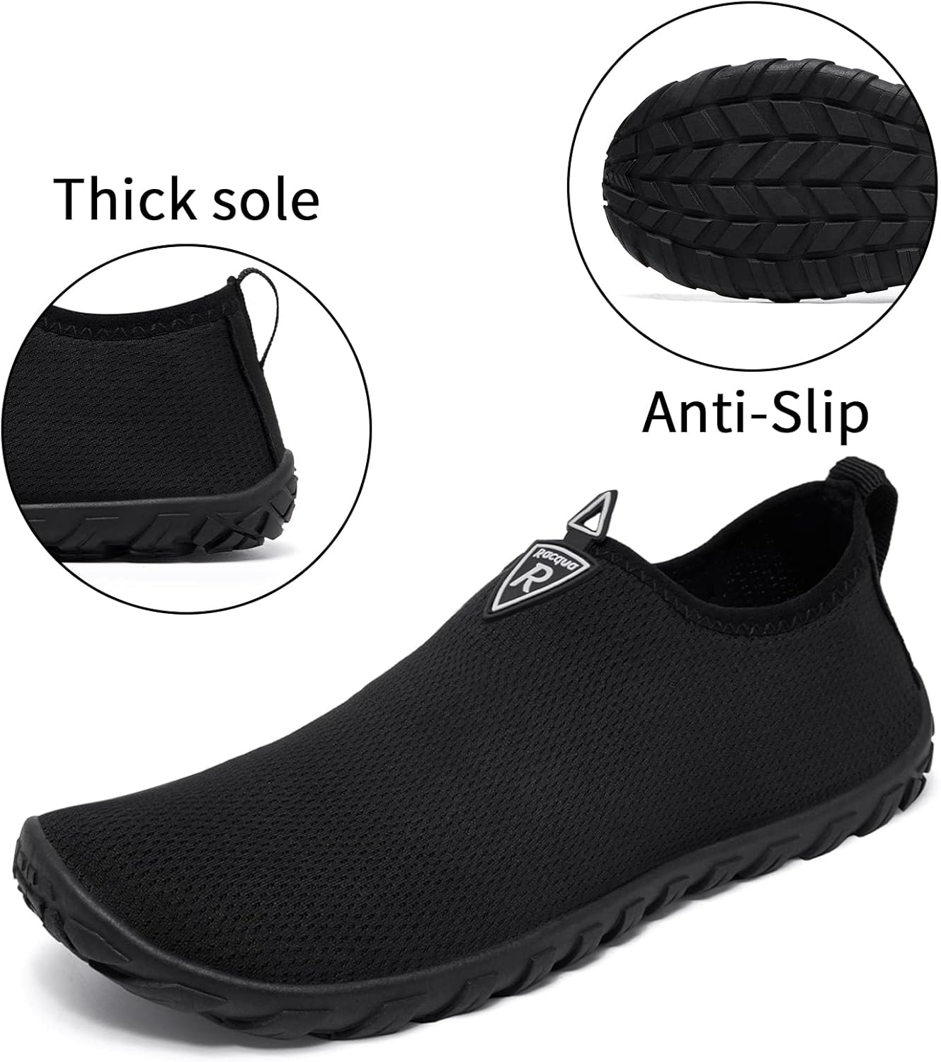  | Racqua Men&Women Aqua Socks for Hiking Surf Diving Sport Quick-Dry Water Shoes Breathable Pool Beach Swim Shoes Black 16W/15M | Water Shoes