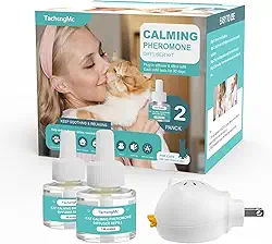 Difusor calmante para gatos, difusor calmante de feromônios para gatos com 1 difusor + 2 refis de 48 ml, kit difusor de feromônios para alívio da ansiedade de gatos 60 dias, difusor de