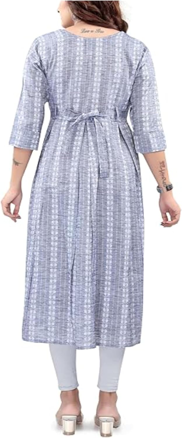 Women's Printed Flared Anarkali Maternity Dress, Feeding Kurti with Concealed Zip for Pre & Post Pregnancy