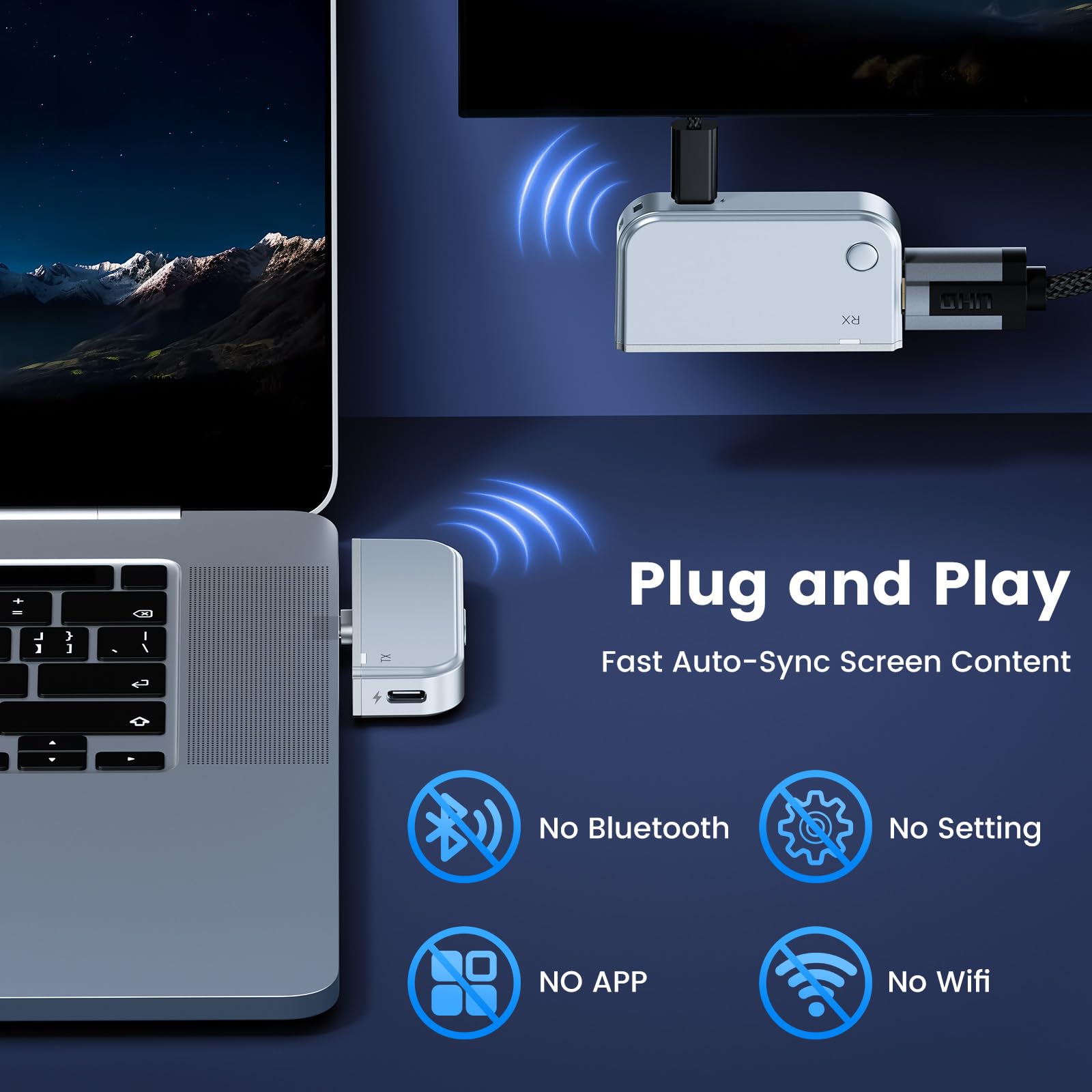 Bezprzewodowy nadajnik i odbiornik HDMI Type-C 50M 1080P@60Hz Plug&Play