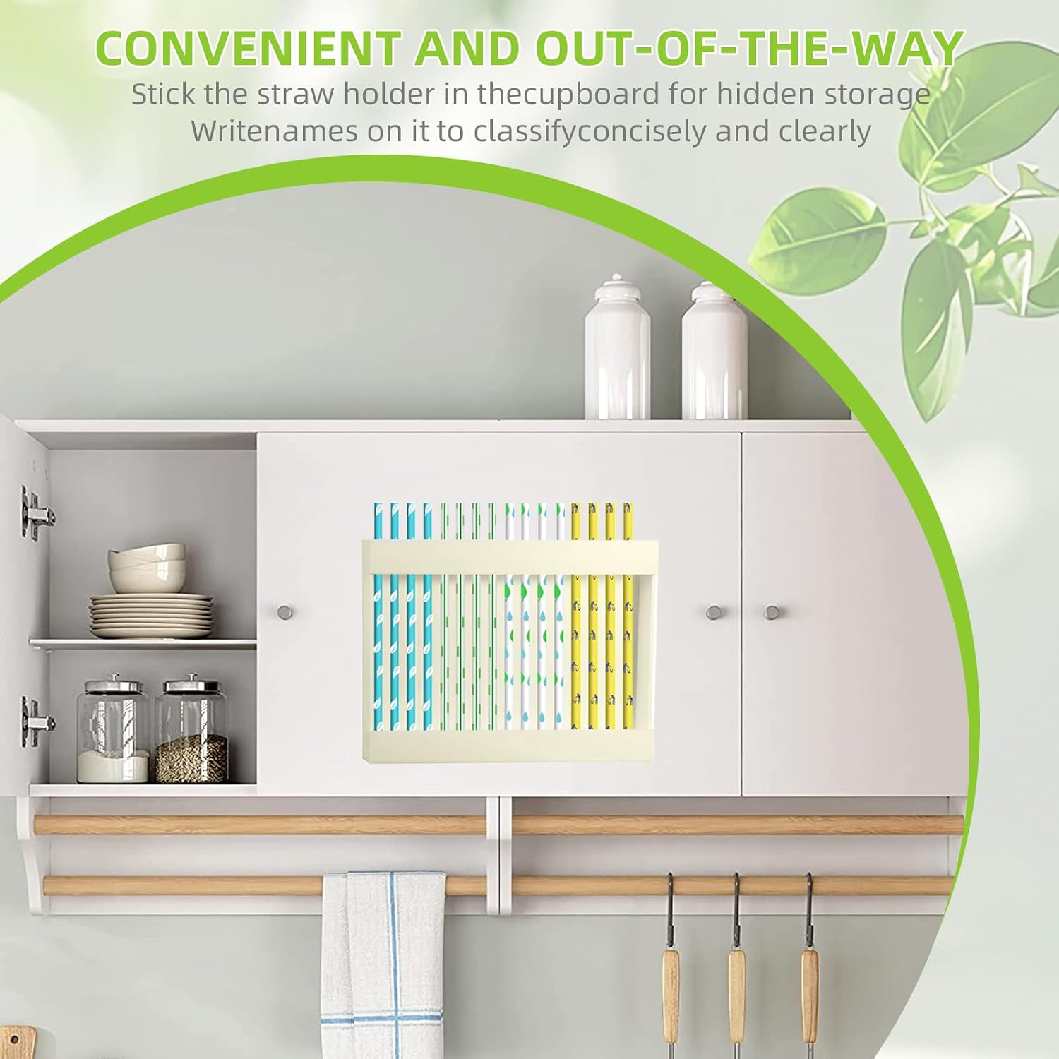 Acrylic Straw Holder with Double Sided Adhesive Tape,Reusable Tumbler Straw Organizer Storage Container for Counter Cabinet Cupboard Kitchen (Milky Yellow)