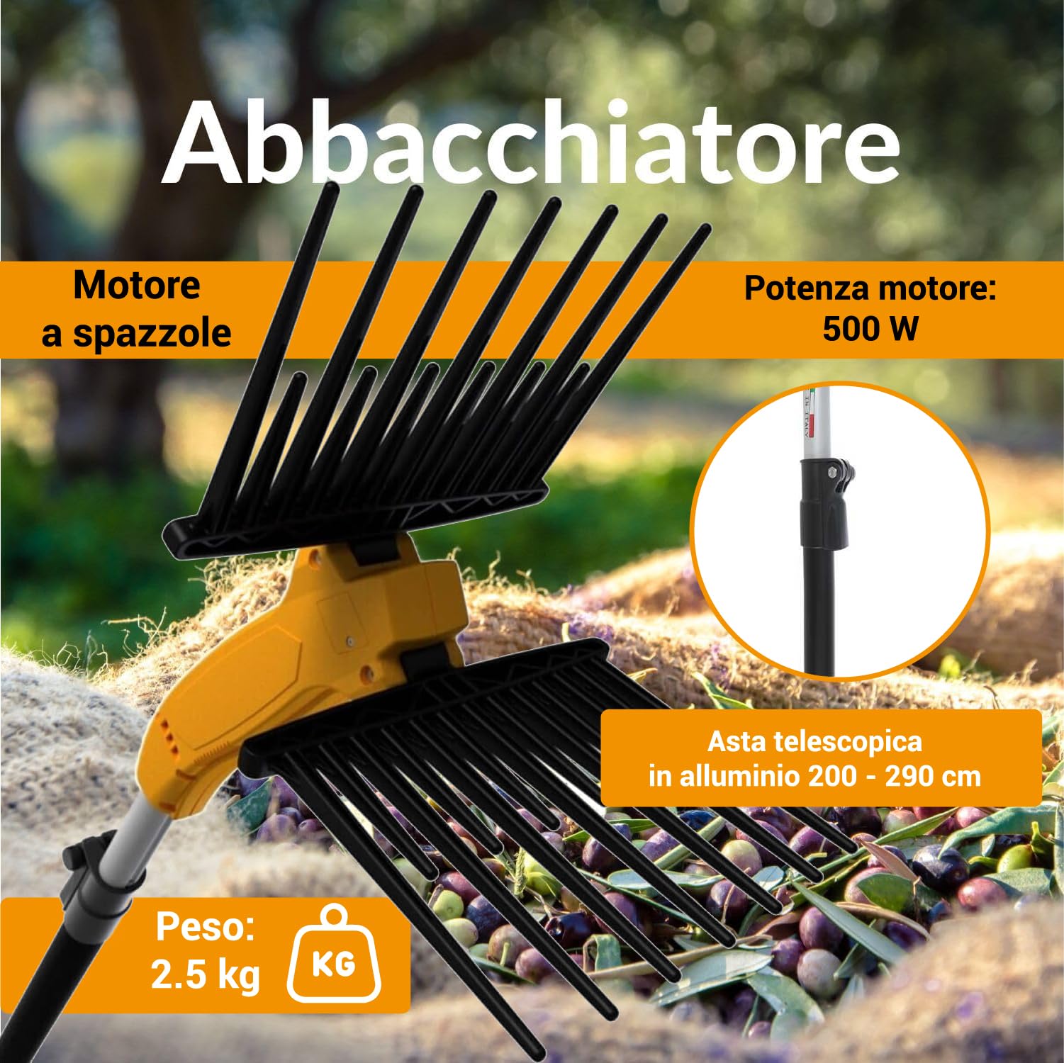Crisalide® - Olytech Dualcomb 13 Scuotitore Raccogli Olive Abbacchiatore Scuotiolive a Batteria - Nero