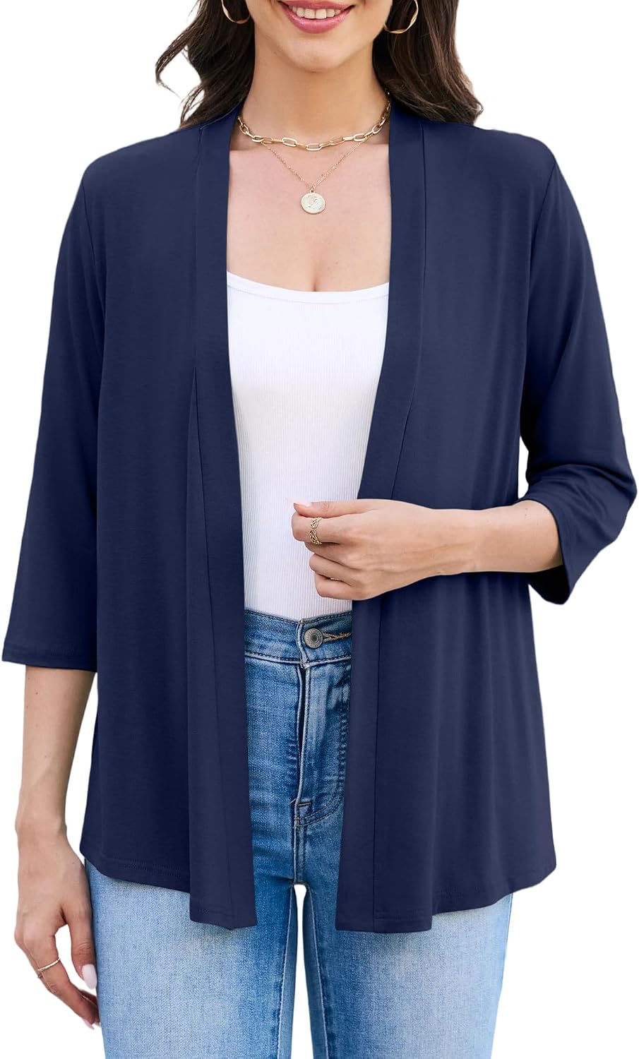 Yekaty 3/4 Sleeve Cardigan for Women Lightweight Thin Open Front Summer Soft Drape Cardigans