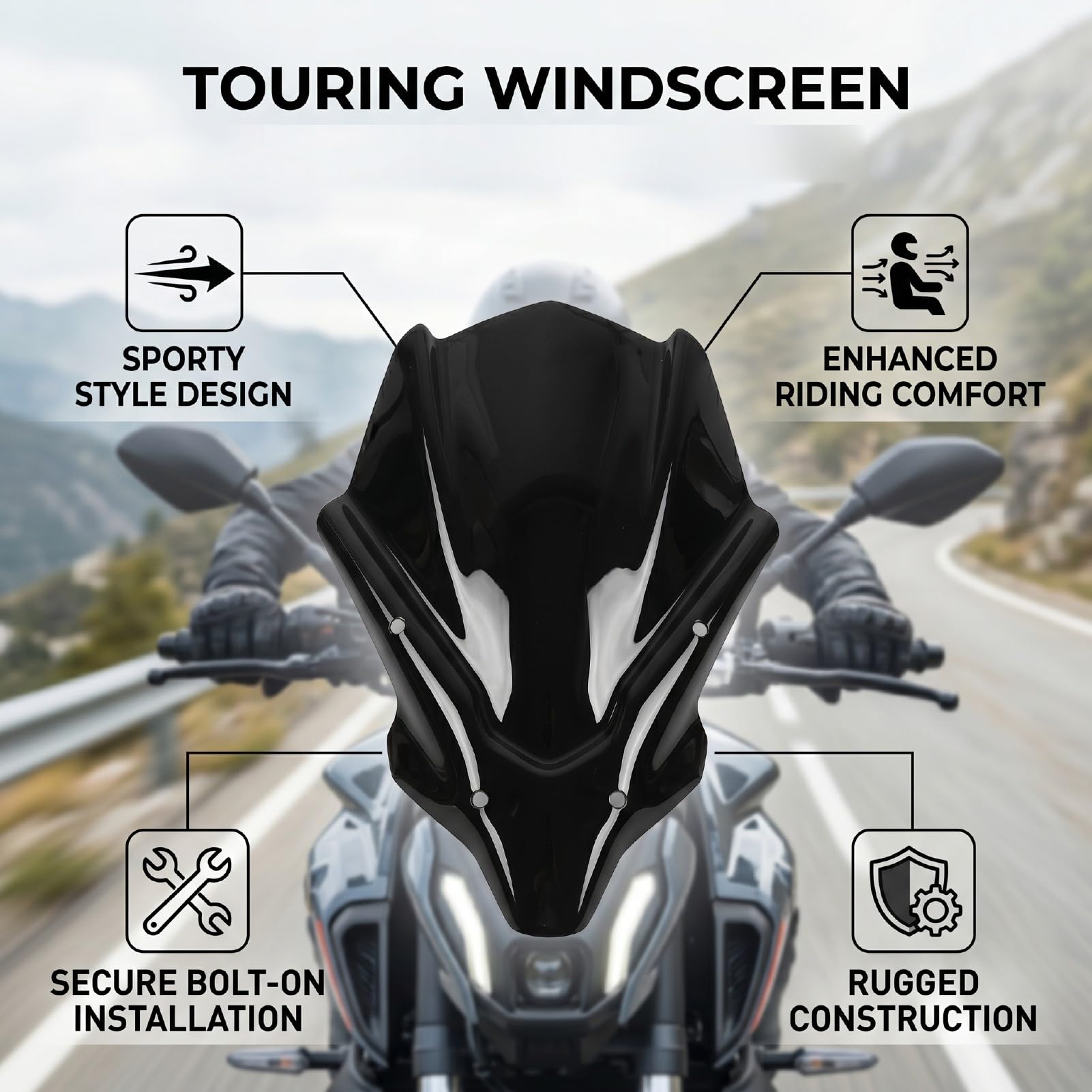 Yctze Szyba Przednia Motocykla Czarna Szyba Przednia ze Stopu Aluminium ABS Owiewka Wiatrowa na Konstrukcji Przepływu Powietrza dla MT 07 2021 2024 Miejskie Dojazdy do Pracy Touring