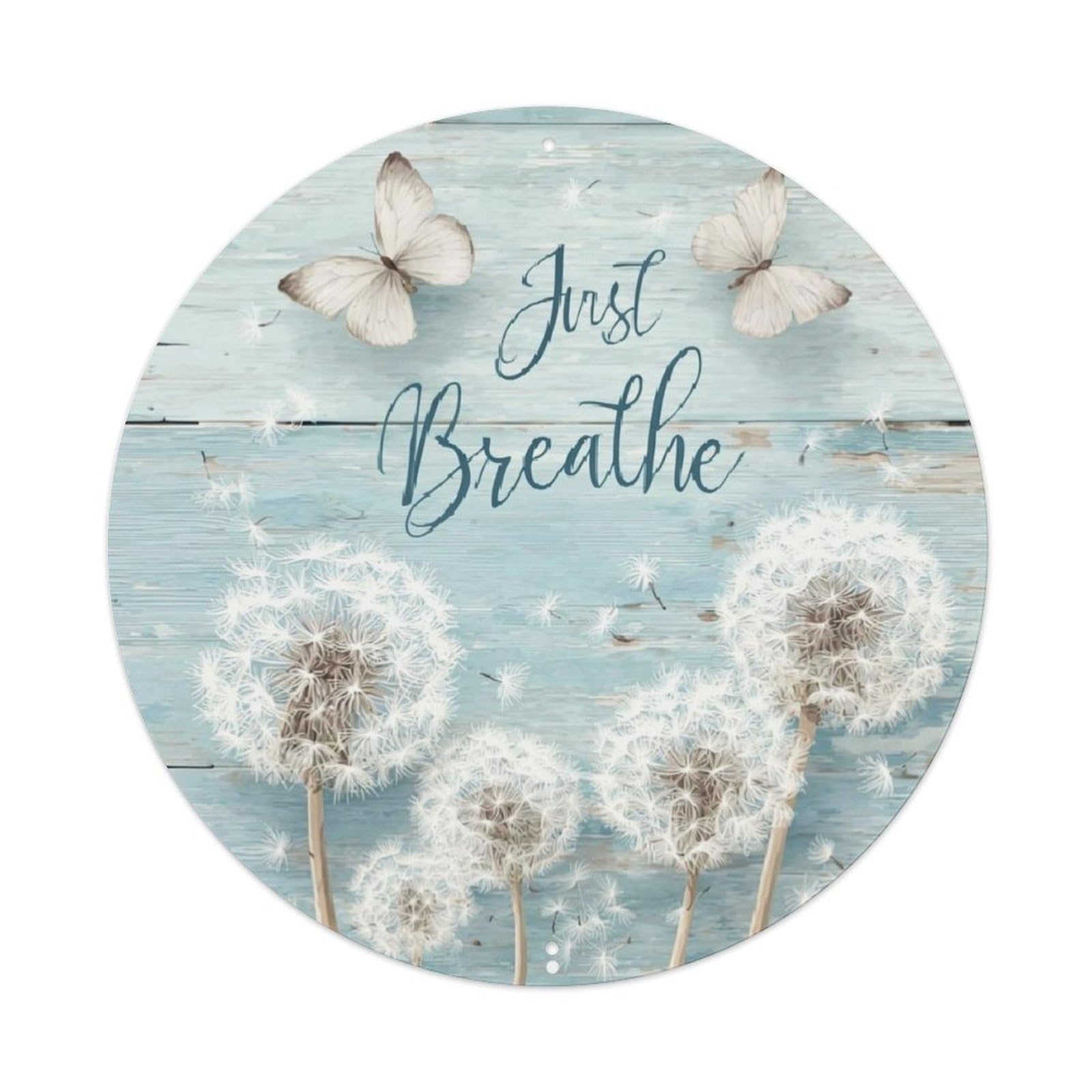 Iageret Vintage Dandelion Butterflies Wood Background Text Round Metal Tin Sign Wall Decor, Bar Garage Cafe Kitchen Home Wall Art Poster 8X8inches