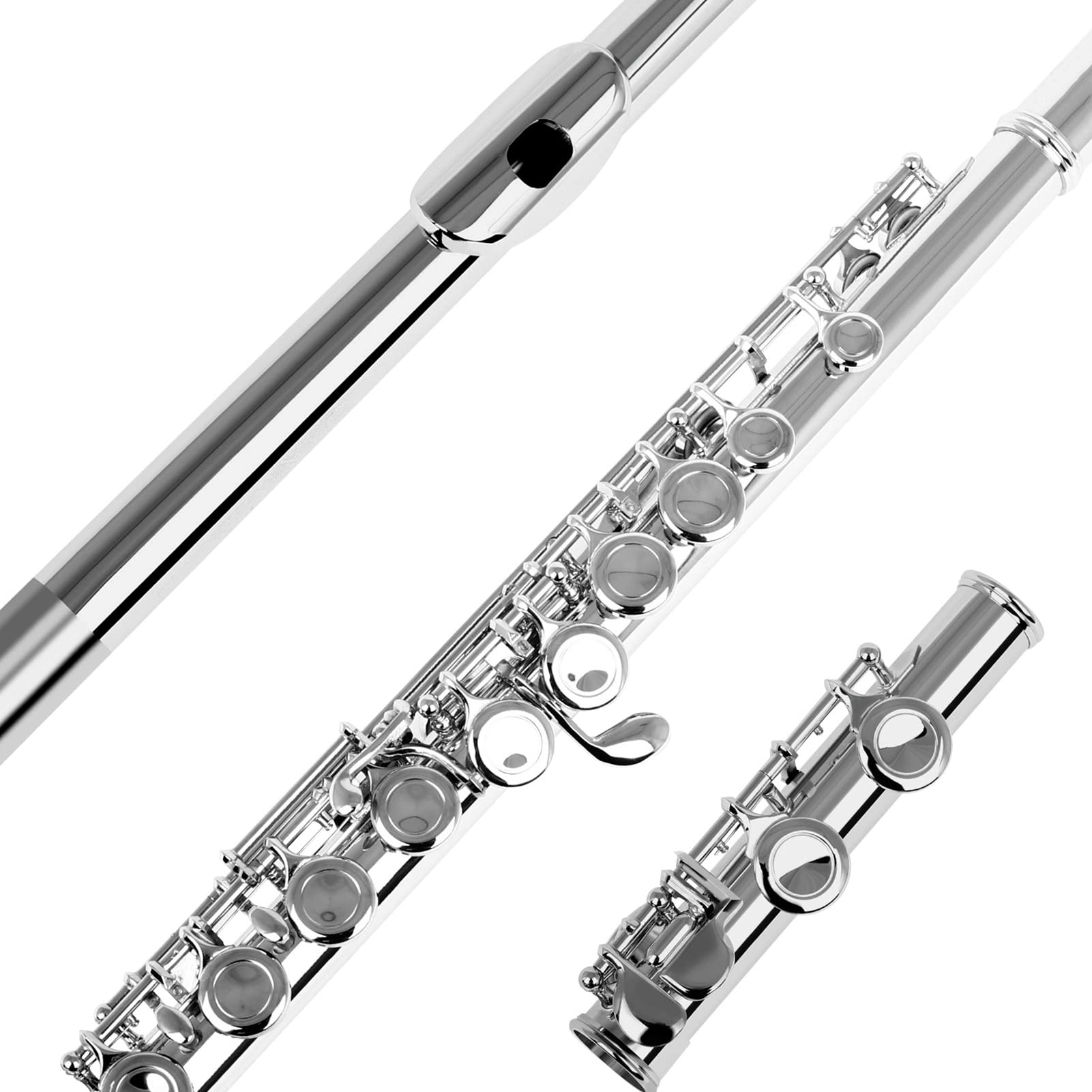 HUIOP flûte, Concert Western Flûte Cupronickel Argent 16 Trous C Instrument à Vent avec Chiffon de Nettoyage Gants Bâton Mini Tournevis Étui rembourré,Flûte,flûte