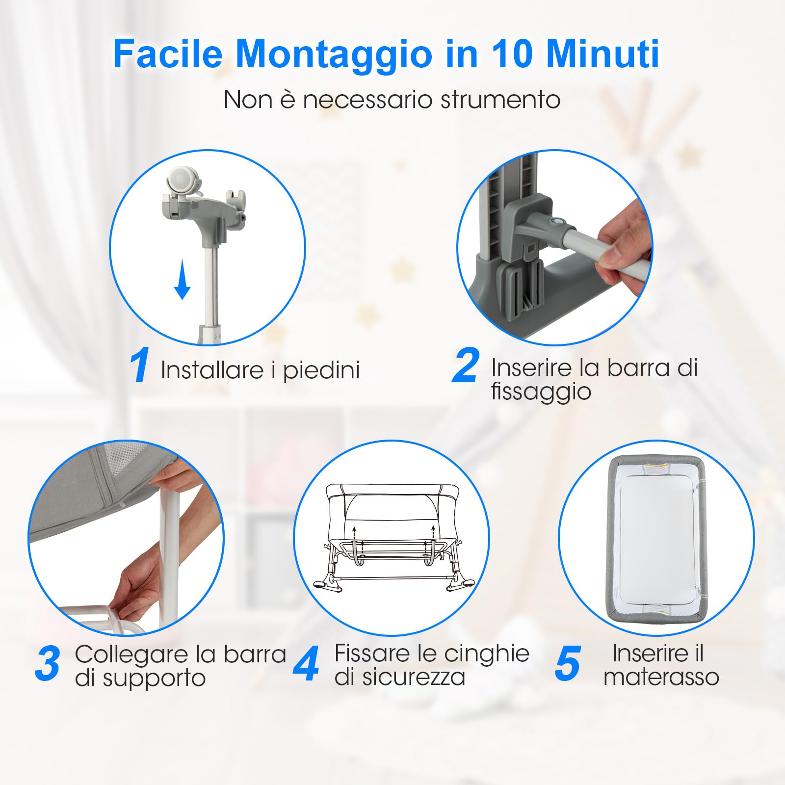 COSTWAY 3 in 1 Culla Neonato Fianco Letto, Lettino Neonato Dondolo con Materasso, Culla Co-Sleeping Fino a 9 kg, Altezza Regolabili, 84 x 59,5 x 80,5cm (Grigio)