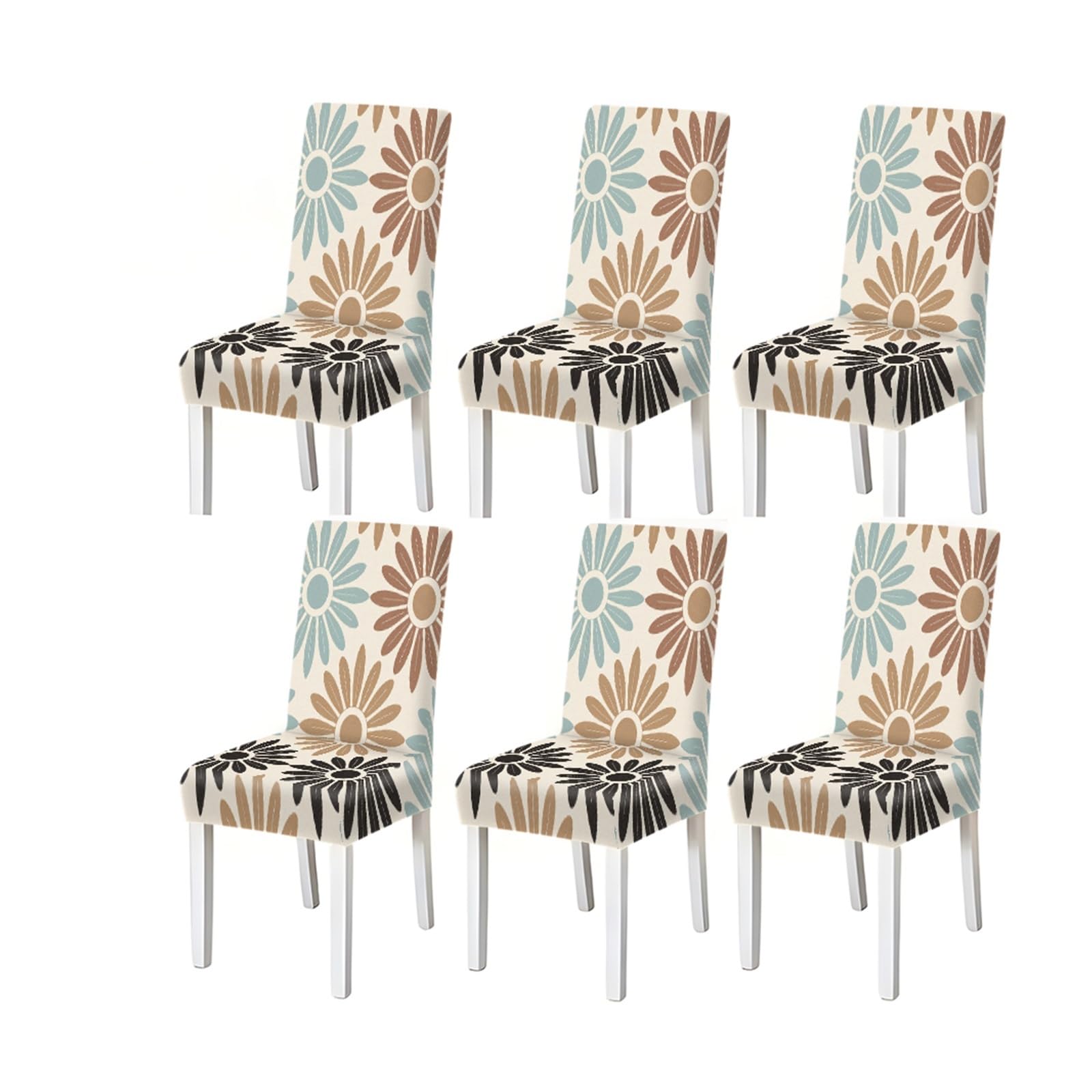 KXUAUV Vintage Boho Daisy Floral Pattern Print Dining Chair Covers Set Of 2/4/6, Stretch Slipcovers For Kitchen Dining Room Seat Protectors for Restaurant Hotel Party(6PCSChair cover)