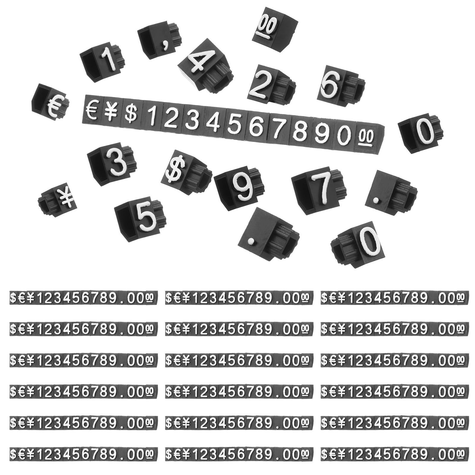 PATIKIL 3" x 0.35" Price Tag Cube,20 Set Plastic Adjustable Counter Stand Label Number Letter Price Block Kit for Jewelry Supermarkets Bakeries Retail Shop, Black White (Large)