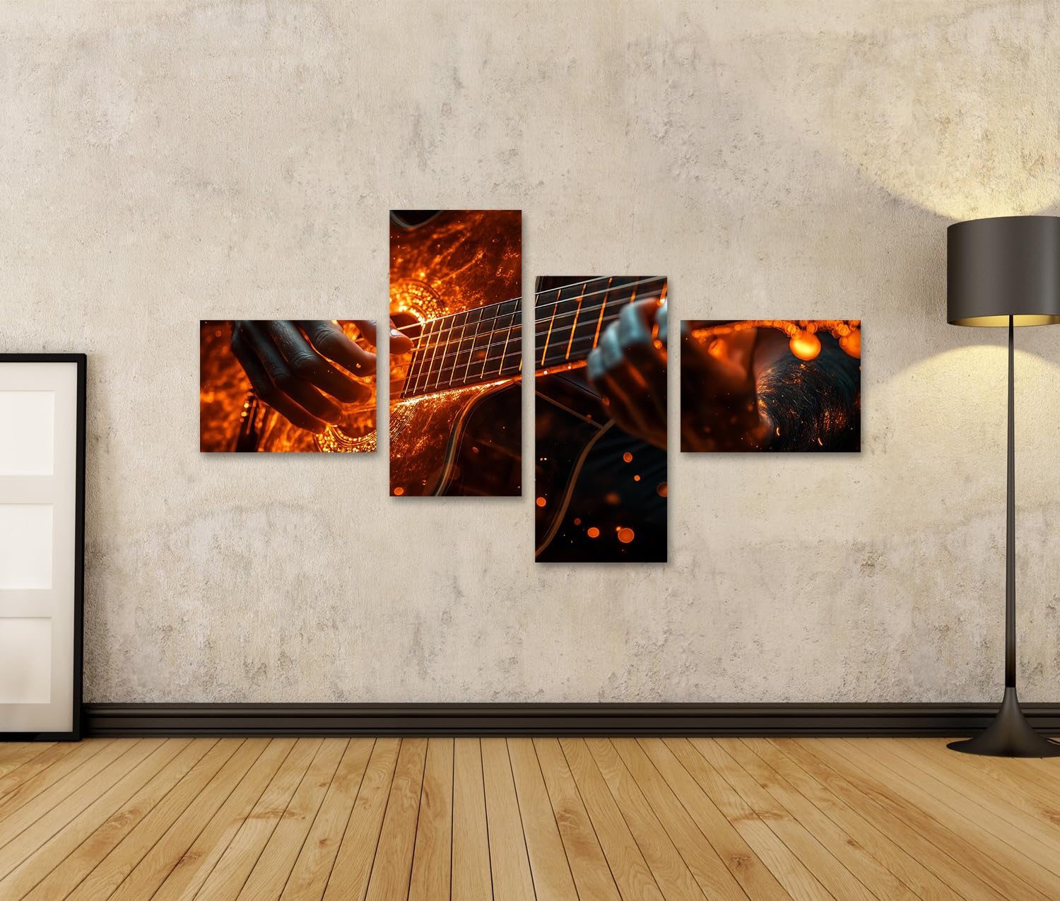 islandburner Immagine su tela, riproduzione di chitarra ardente al buio, per soggiorno, amanti della musica, negozio di musica, immagini da parete