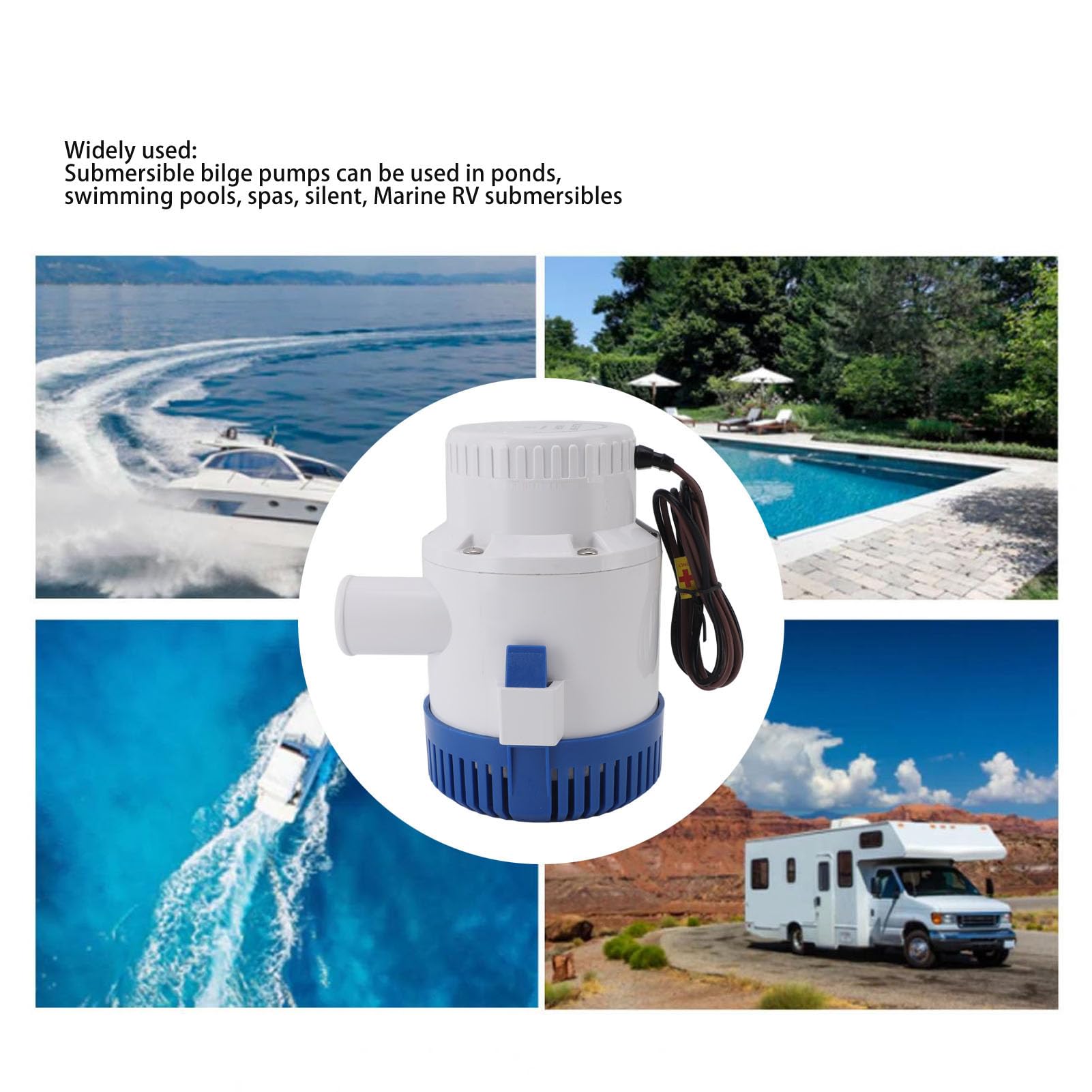 TOPINCN Bomba de Achique Sumergible Automática de 3000 GPH para Fontanería Marina, Bomba de Agua Sumergible Electrónica, Resistente Al Agua, Silenciosa, Accesorios para Estanques, (12V)