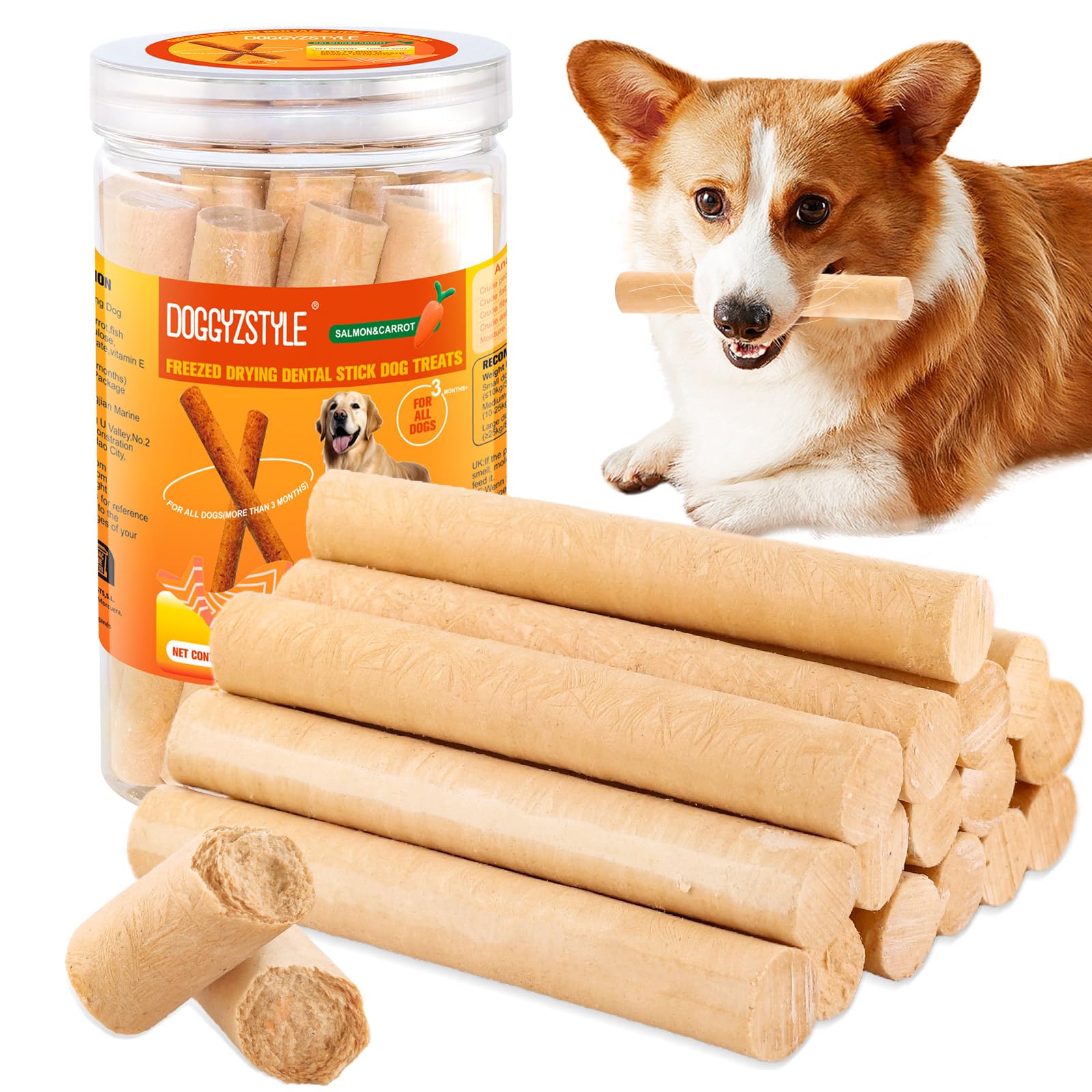 100g Salmon Sticks for Dogs,Bastoncini Di Salmone Per Cani,Vero Salmone E Carote,Facilmente Digeribile,Trattamento Per Cani Ad Alto Contenuto Proteico,Rinfresca L'alito Sano