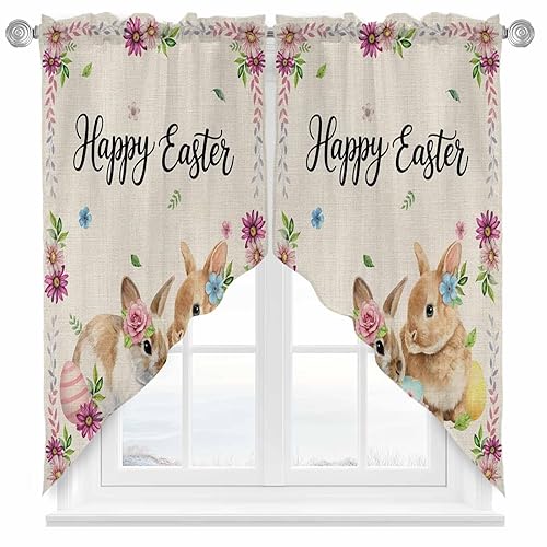 Kitchen Curtain Swag Valances for Windows, Spring Easter Decorative Swag