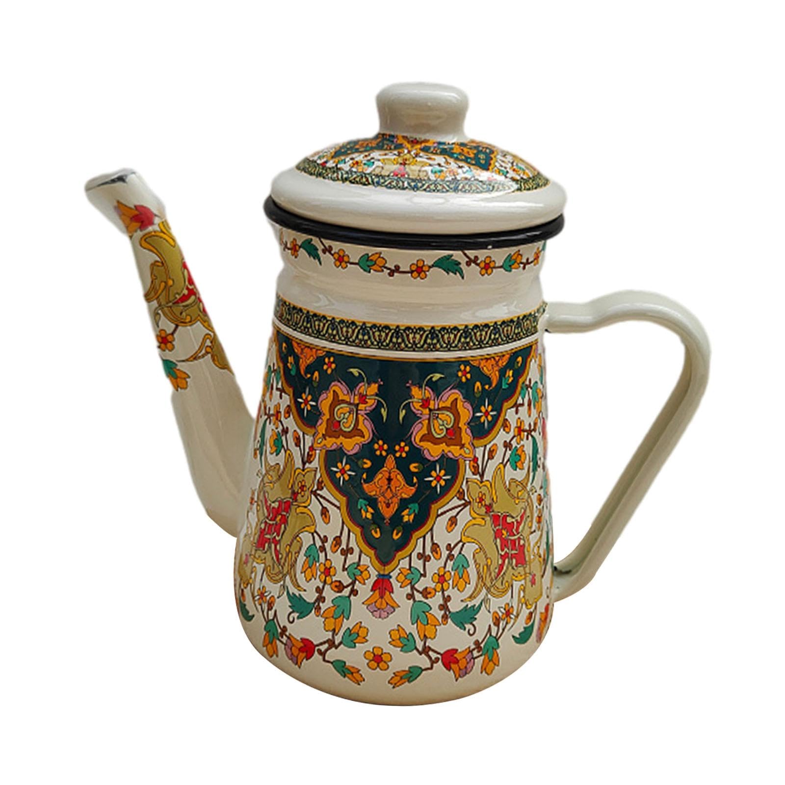 Bouilloire émaillée 1,2L Fleur d'orange : une verseuse robuste pour cuisine et bureau