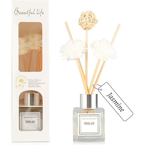 Reed Diffuser Set, 1.7 fl oz Scent Diffuser with Sticks, Jasmine Scent for Bathroom Accessories Shelf Decor, Air Fresheners for Home, Home Fragrance Products, House Office Room Decor Aesthetic Gift