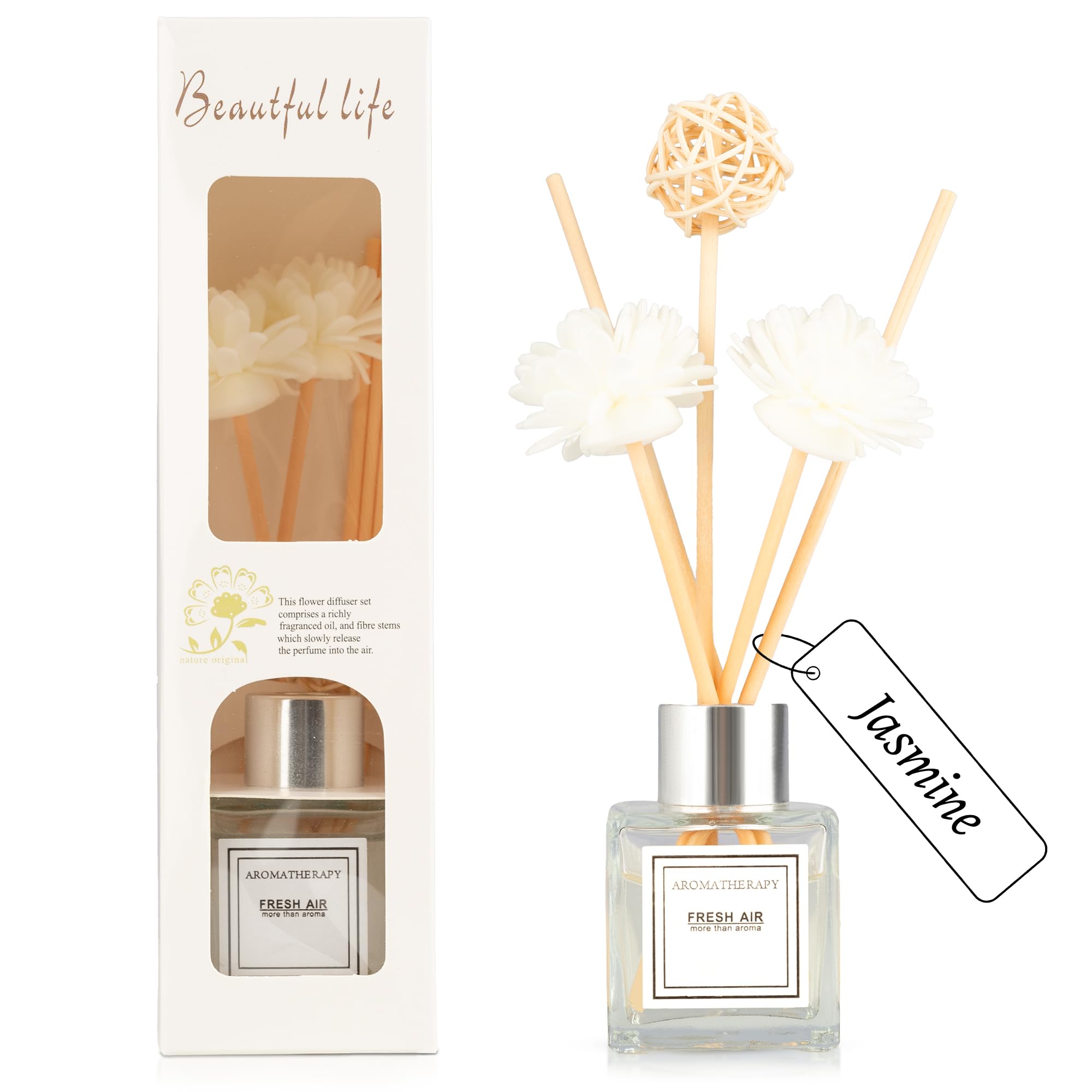 Reed Diffuser Set 1 7 fl oz Scent Diffuser with Sticks Jasmine Scent for Bathroom Accessories Shelf Decor