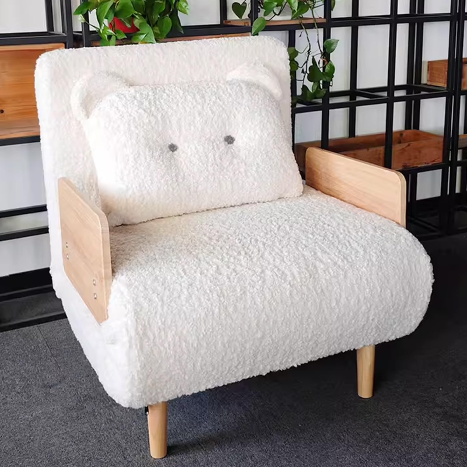 Klappsofa mit Schlaffunktion Zwei Bezugsstoffe Hochelastischer Schaumstoff Seitenteile aus Massivholz Recamiere Beige Geeignet für Schlafzimmer, Wohnzimmer und Büro(A)