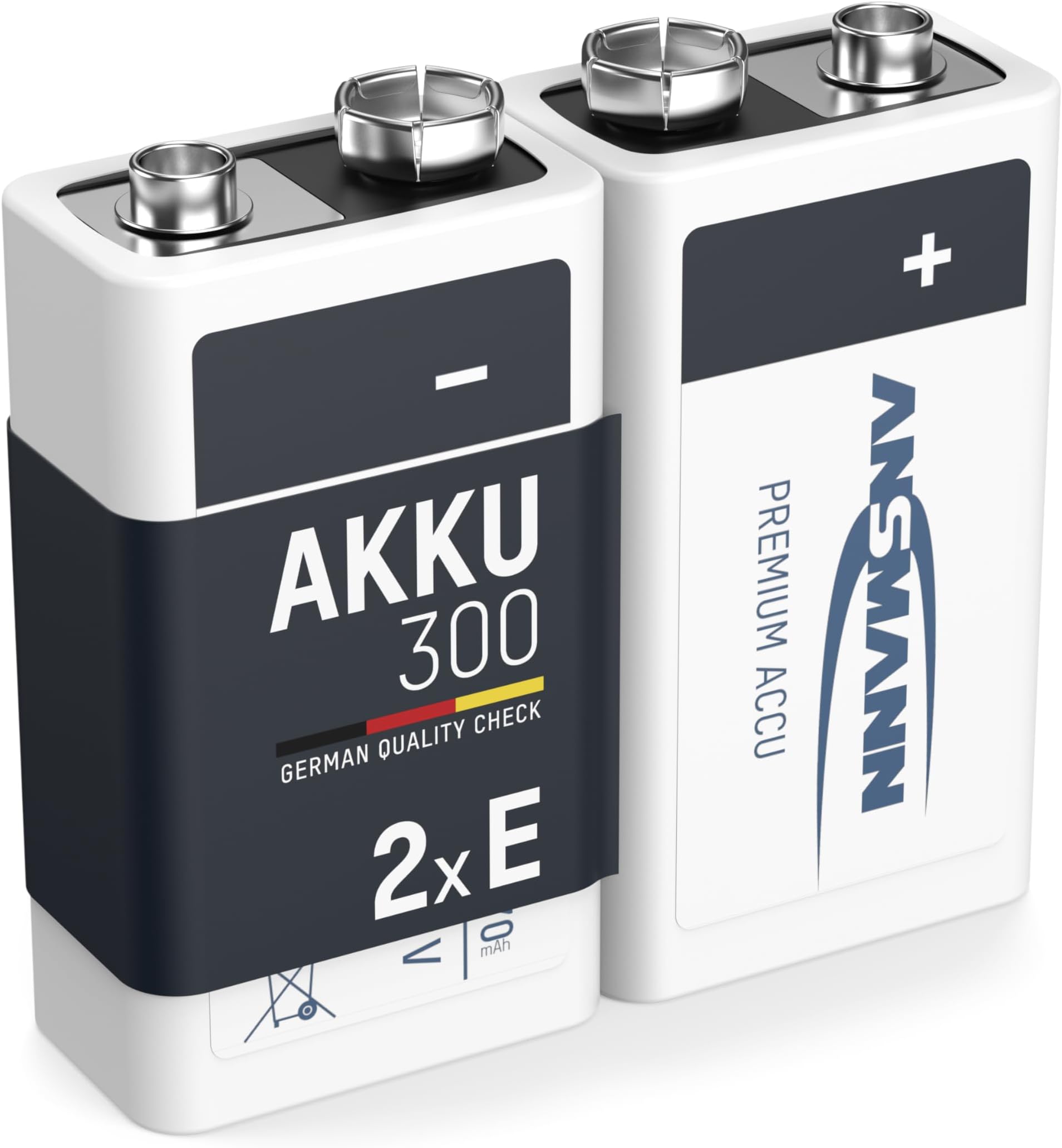 ANSMANN 9V Block Batteries [Pack of 2] 300mAh NiMH Precharged Rechargeable 9V E-Block Battery for Walkie Talkies, Speakers, Microphones, Multimeters, Clock Radios, Remote Control Cars, Toys