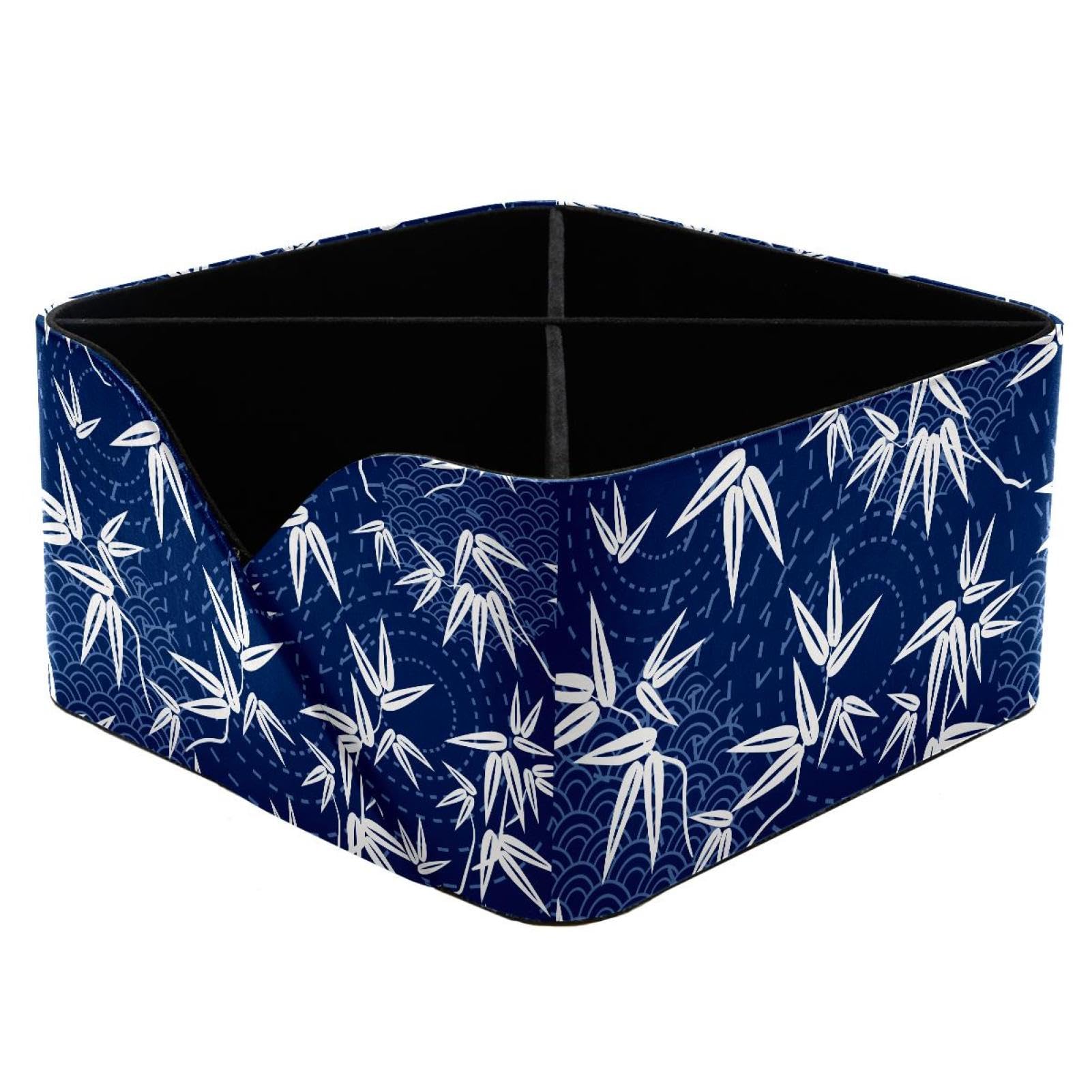 KengjuTesu Japanese Chinese and Asian Leaves Pattern Desktop Organizer Pen Holder, Rectangular Pencil Cup for Office, Study and Makeup Stations