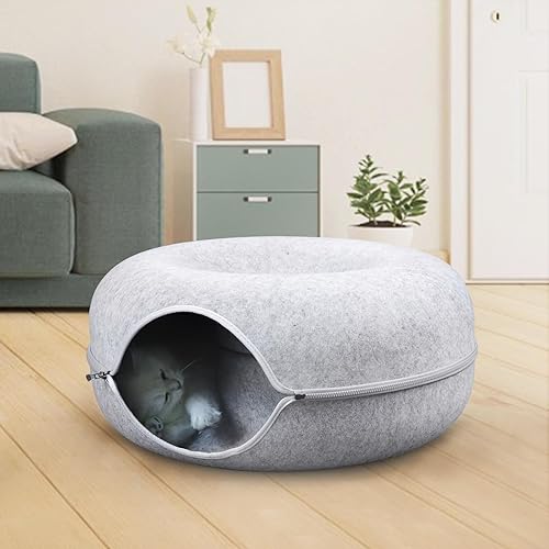 Miniatura 8 de RIZZARI Peekaboo - Cama grande de túnel para gatos de 24 x 24 x 11 pulgadas, cueva para gatos de interior, cómoda y lavable, cama desmontable en