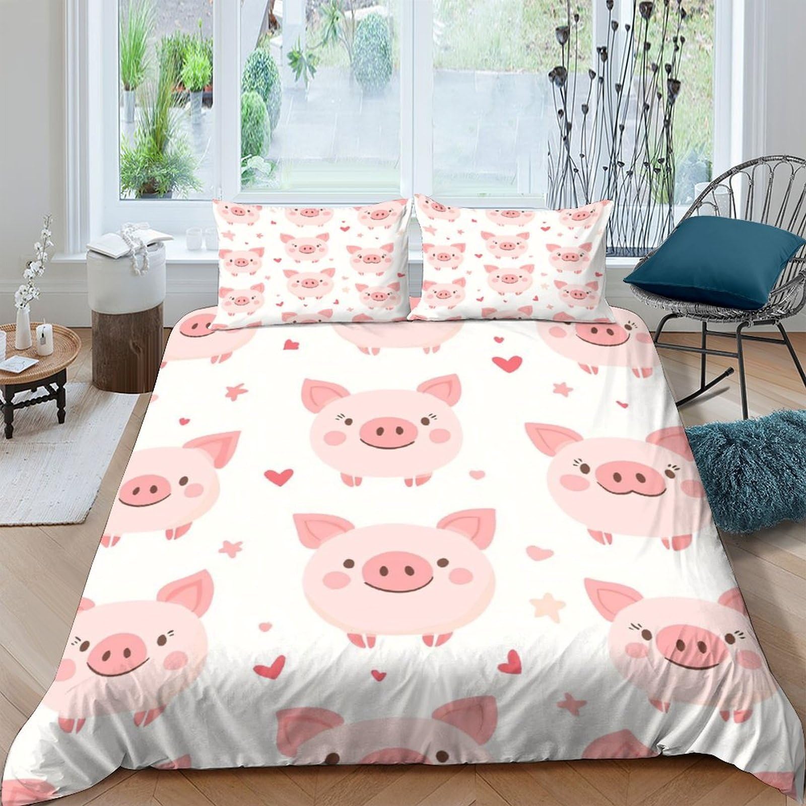 Ctjqhvkz Style-5 3D Printed Cute Pig Fitted Sheet Microfiber Soft Pink Cartoon Heart Bed Sheet For Bedroom Dorm Mattress Cover Single（135X200cm）