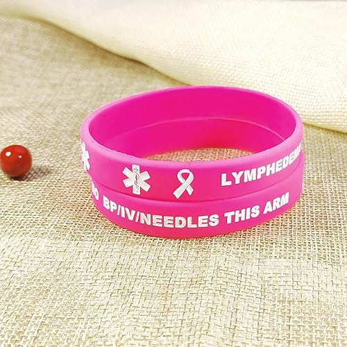 Miniatura 4 de Paquete de 2, 4, 6 unidades de alerta de linfedema rosa notable sin BpIvNeedles This Arm Pulseras médicas Alarma de extremidades Pulseras de