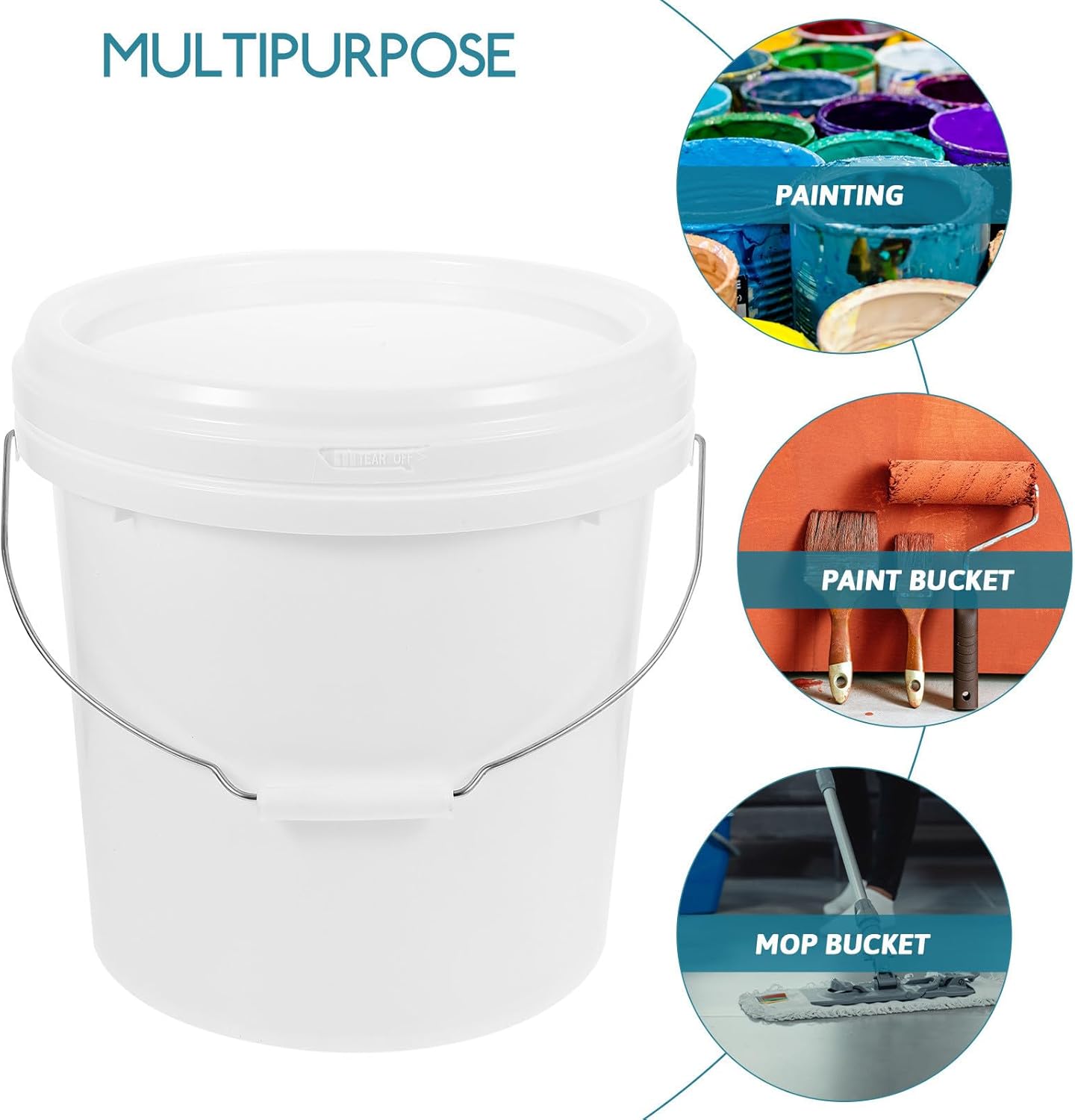 Zerodeko 2 Gallon White Hdpe Empty Paint Bucket with Lid and Handle Airtight Storage Container for Paint and Chemical Use