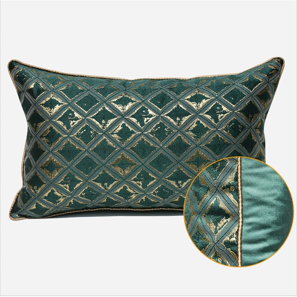HBJWOV Green Gold Plaid Living Room Sofa Waist Pillow Cushion Hotel Accommodation Soft Case(40 * 60cm)