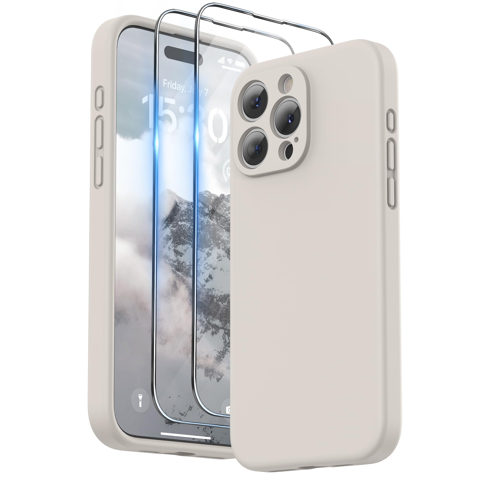 SURPHY Designed for iPhone 15 Pro Max Case with Screen Protector and Lanyard, Phone Strap and Liquid Silicone Phone Case (Camera Protective & Soft