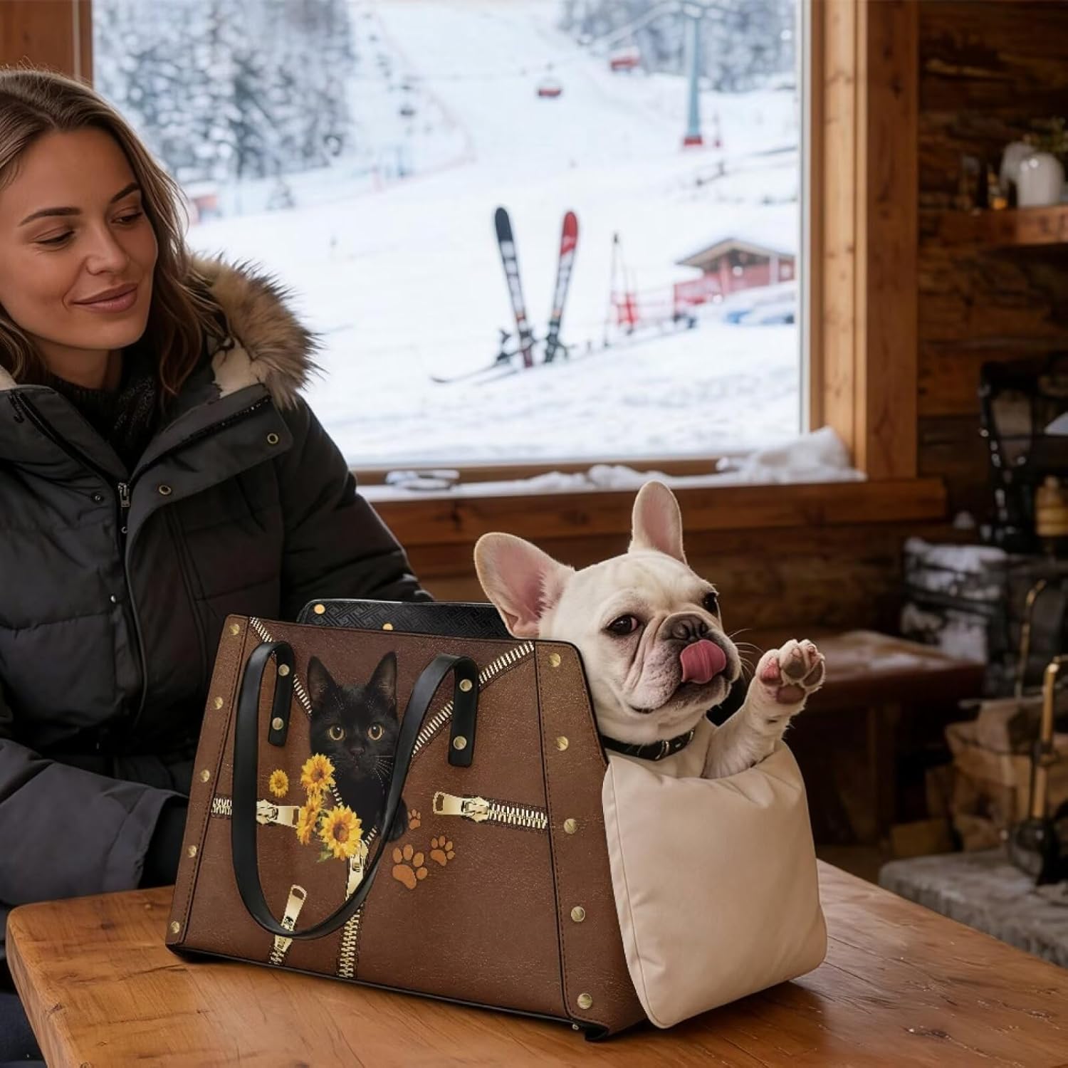 Black Cat Leather Cat Carrier for Small Dogs Sunflower Collapsible Pet Soft Sided Carrier Purse Waterproof Travel Tote Bag for Puppy Outdoor