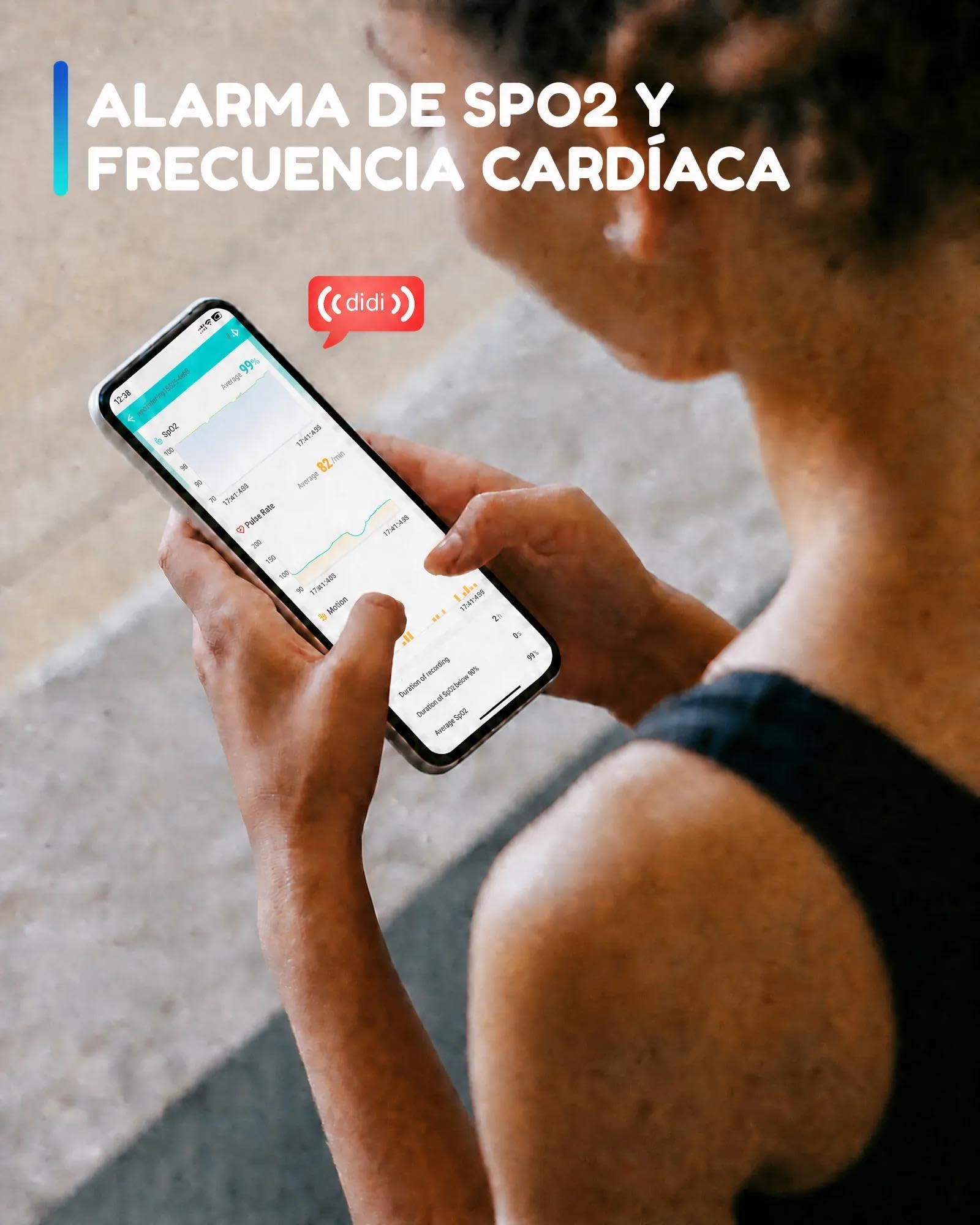 HealthTree O2Ring Pulsioximetro Bluetooth, Oximetro de Dedo Recargable | Monitor Continuo de Saturación de Oxígeno (SpO₂) y Frecuencia Cardíaca — con Alertas App e Informes, para Hogar y Deporte