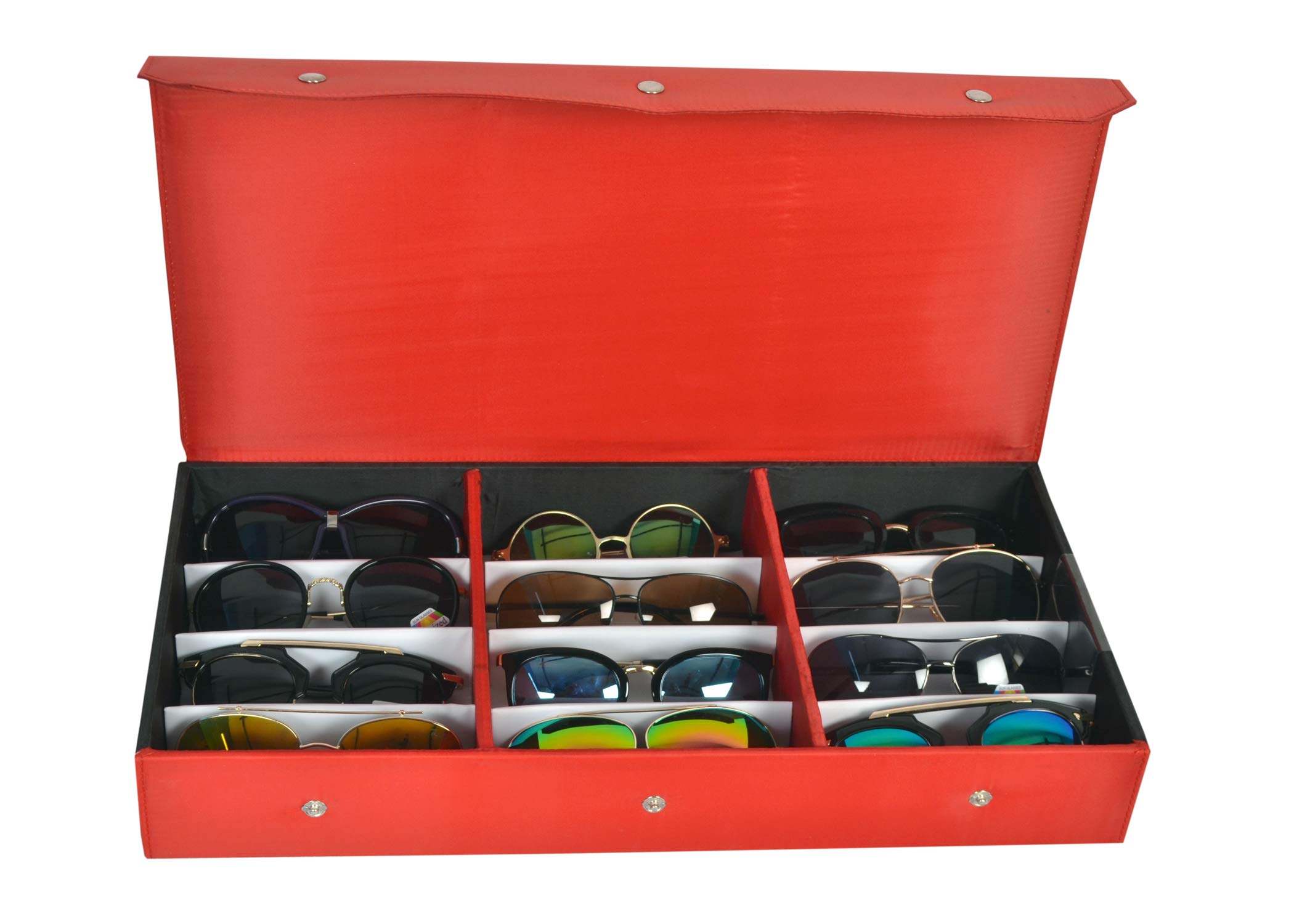 PANTHEER Stylish Sunglass Eyewear case cover zipper without sunglass Box with 12pcs storage compartment oraganizer