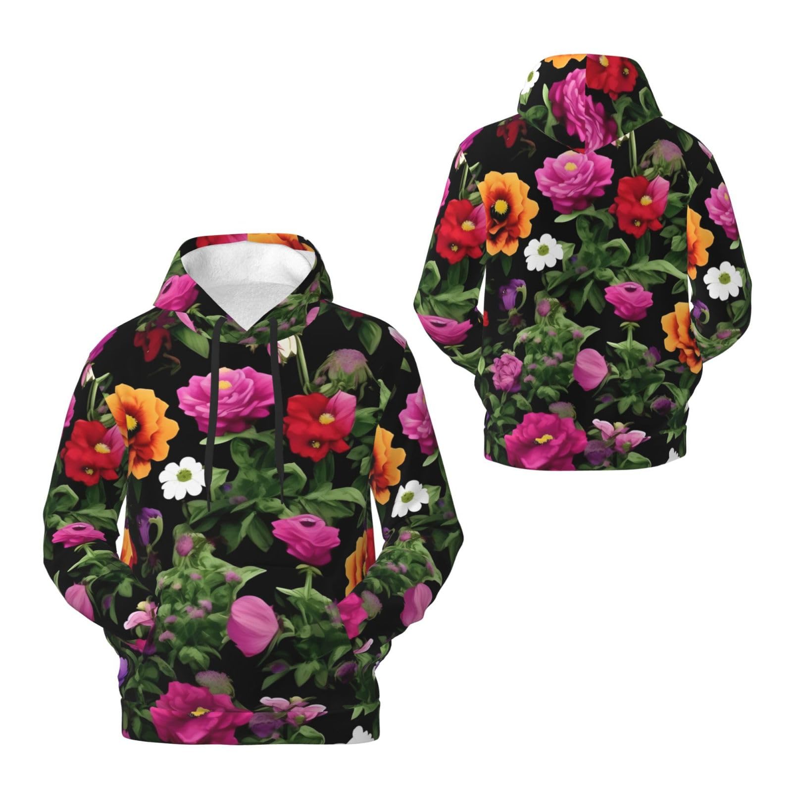 Męska bluza z kapturem z nadrukiem Thug Life Flowers, casualowa grafika z nadrukiem bluzy z kapturem z kieszenią