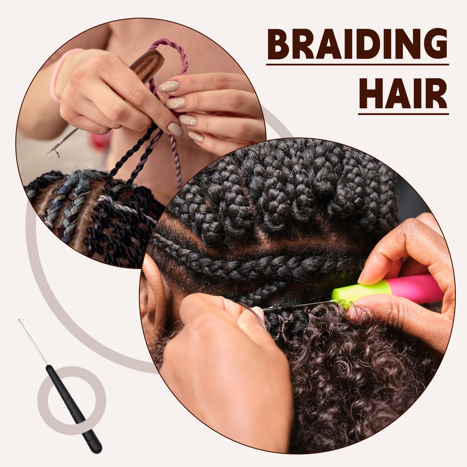 BALDCC 5 PCS Latch Hook, Crochet Hooks for Hair, Latch Hook Kit for Rug Making, Braiding, and Crochet Craft - 5