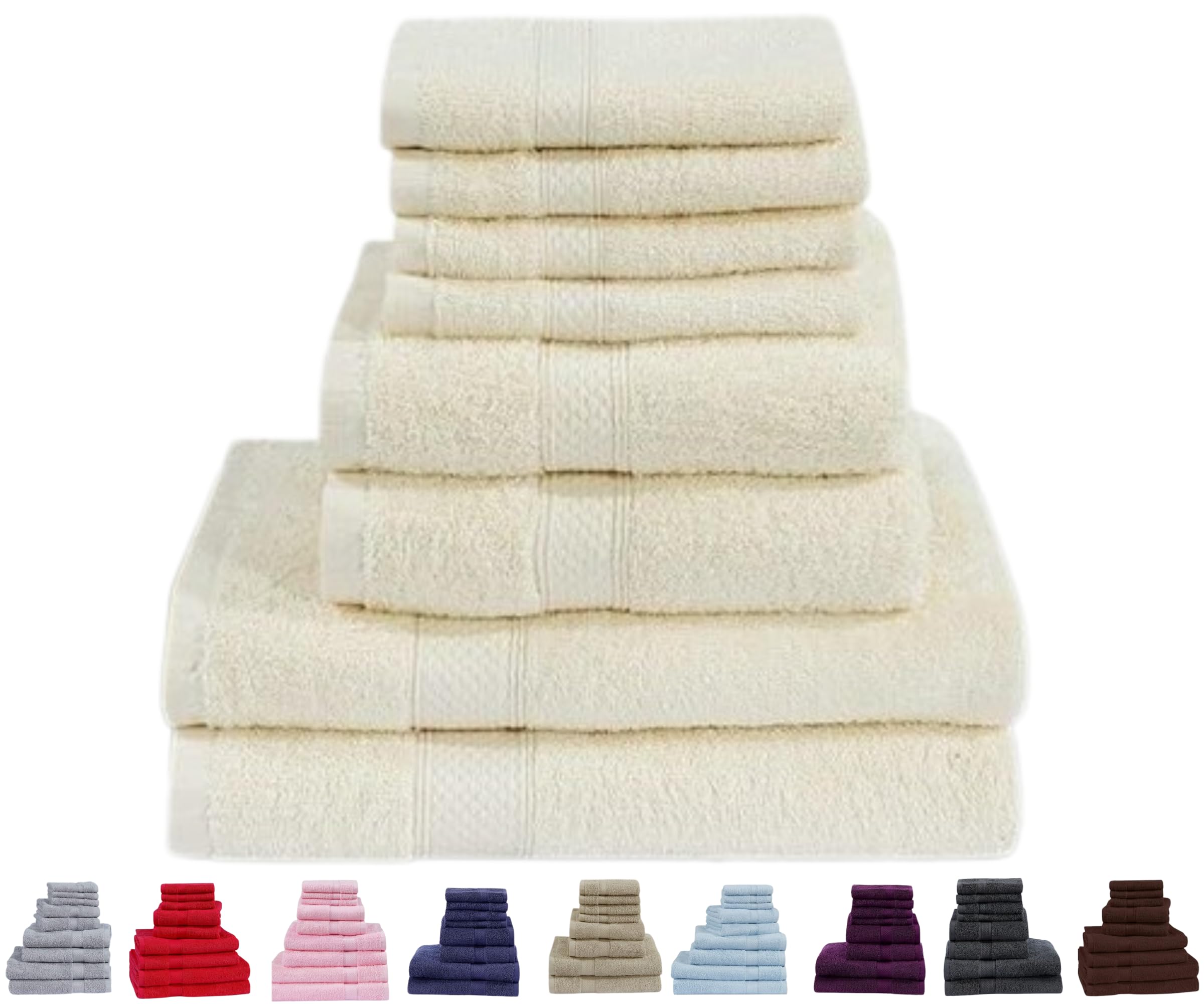 8 Pieces Towel Bale Set - 100% Egyptian Woven Cotton Towels – Super Soft, Durable and Ultra Absorbent Quality - Ideal For Home, Gym & Spa Use - 600 GSM Multi Colors Bath Towels (Bale Set Of 8, Cream)