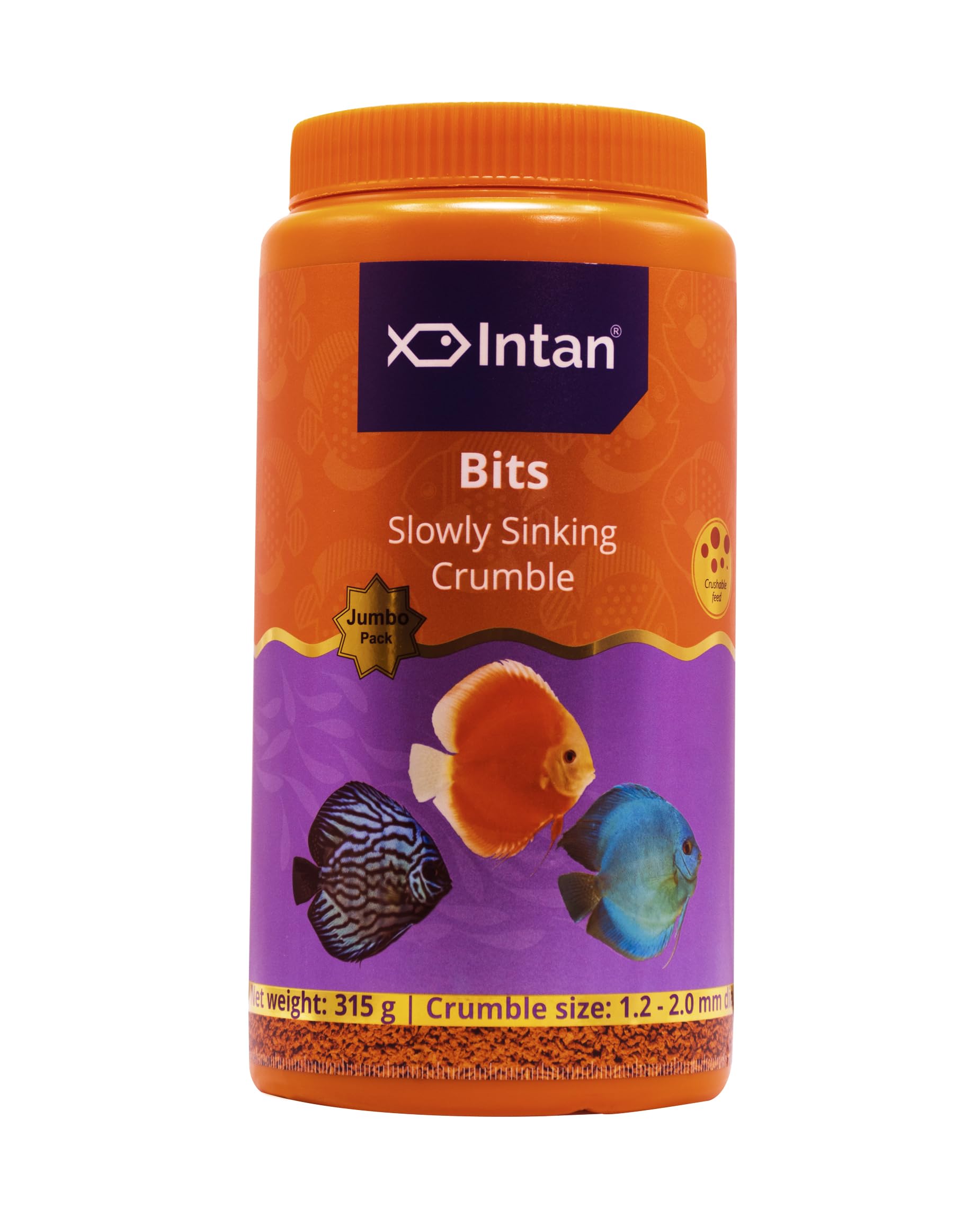Intan Bits (1.2-2mm Slow Sinking Crushable Crumble) | 375gm - Highly Nutritious Ornamental Fish Food for All - Discus, Danios, Barbs & Rainbow | Growel Feeds