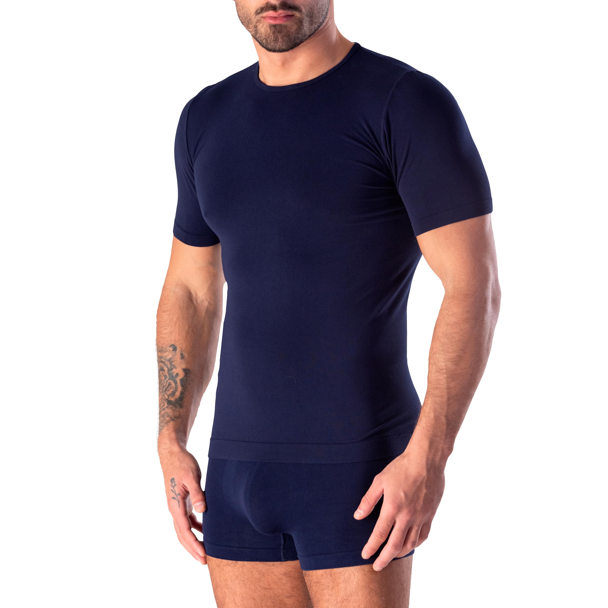 Risalti Mens T-Shirts Round Neck Bamboo Seamless - Men's T-Shirts Bamboo, Softer Than Mens Cotton T Shirts, Mens T Shirt Breathable, Mens T Shirts Comfortable - Made in Italy Blue