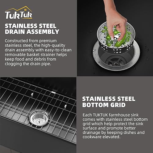 Miniatura 5 de Fregadero negro de granja de 30 x 18 pulgadas, delantal delantero de granja, arcilla refractaria, fregadero de cocina grande con cuenco individual,