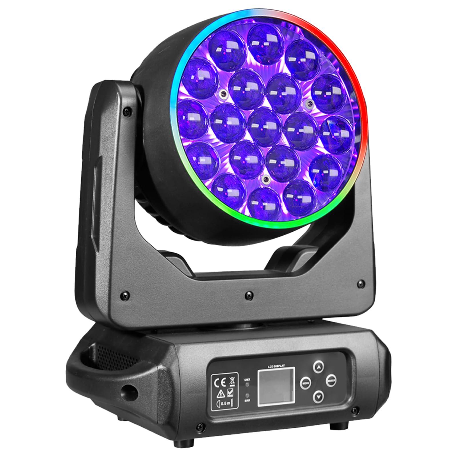 Professionelles Moving Head Bühnenlicht, 19 x 15 W RGBW LED DJ-Lichter, 17/25 Kanäle mit Zoom, DMX 512-Steuerung, Auto Run, Soundaktivierung, Wash- und Beam-Effekt für Partys (1 Packung)