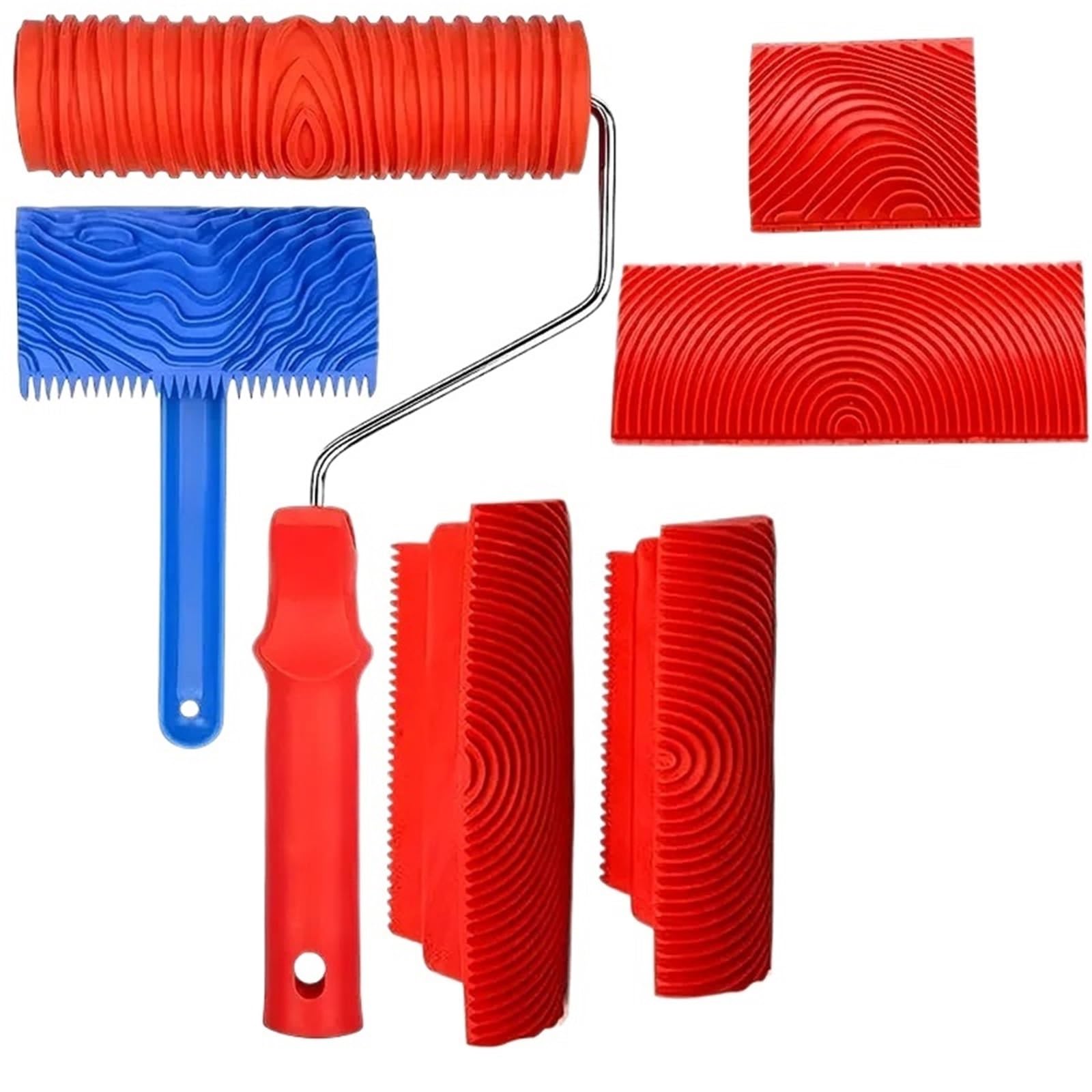 Maryear Ms3 L 6Inch Wood Grain Tool For Painting 8Pcs Texture Diy Paint Rubber Roller Brush Pattern For Wall Room Home Yard Garden Decoration Painting Tools(Ms3 L 6Inch)