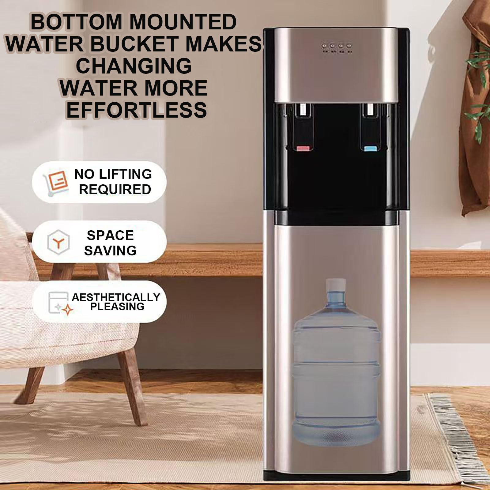 Distributore d'Acqua a Caricamento dal Basso per Bottiglie da 5 Galloni, Distributore d'Acqua con Doppio Sistema Anti-scottatura a Secco, Ideale per Ufficio, Casa E Hotel