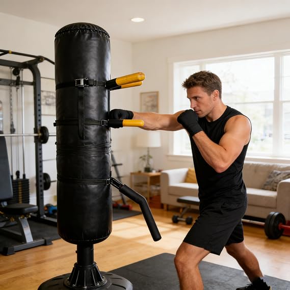 Wing Chun Dummy for Martial Arts Training - Wall Mount & Portable Options - Interchangeable Spring Arms for Martial Arts, Boxing, and Karate Practice (for Soft Objects)