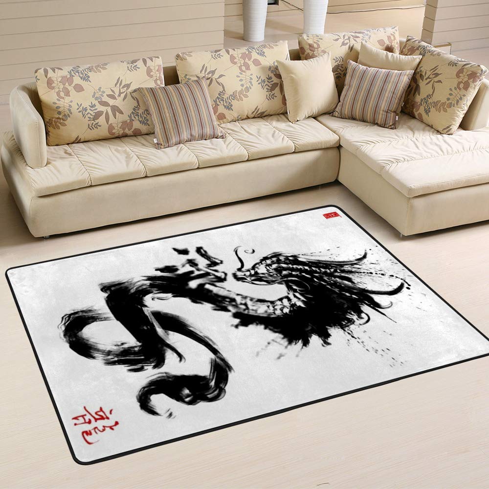 Tapis dragon hiéroglyphe polaire anti-boulochage microfibre doux